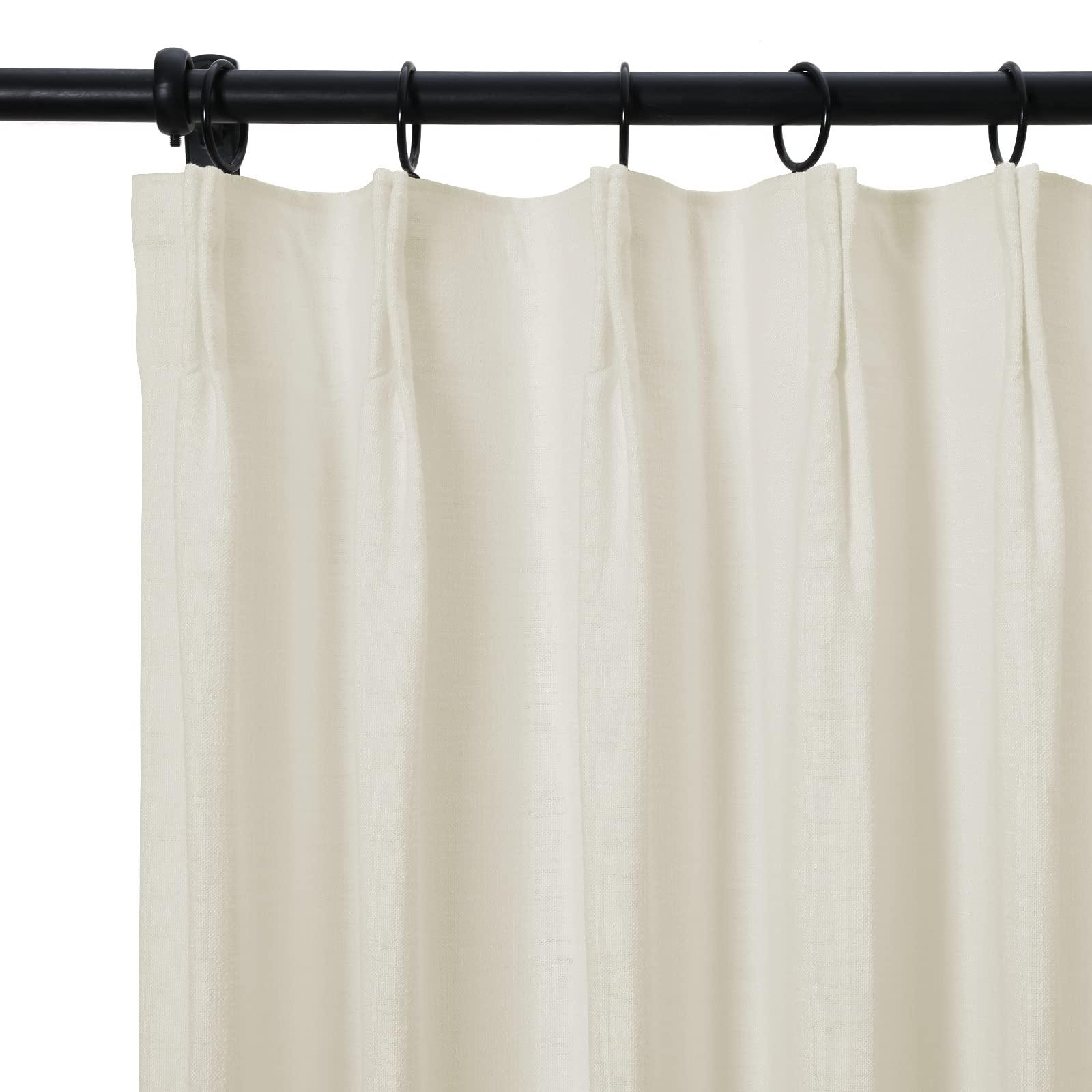 TWOPAGES TWOPAGES Ivory White Cotton Curtains - 84 Inch Long, Light Reducing Pinch Pleat for Dining Room, Natural Linen Textured Window Curtain (1 Panel, 52 x 84 Inches)