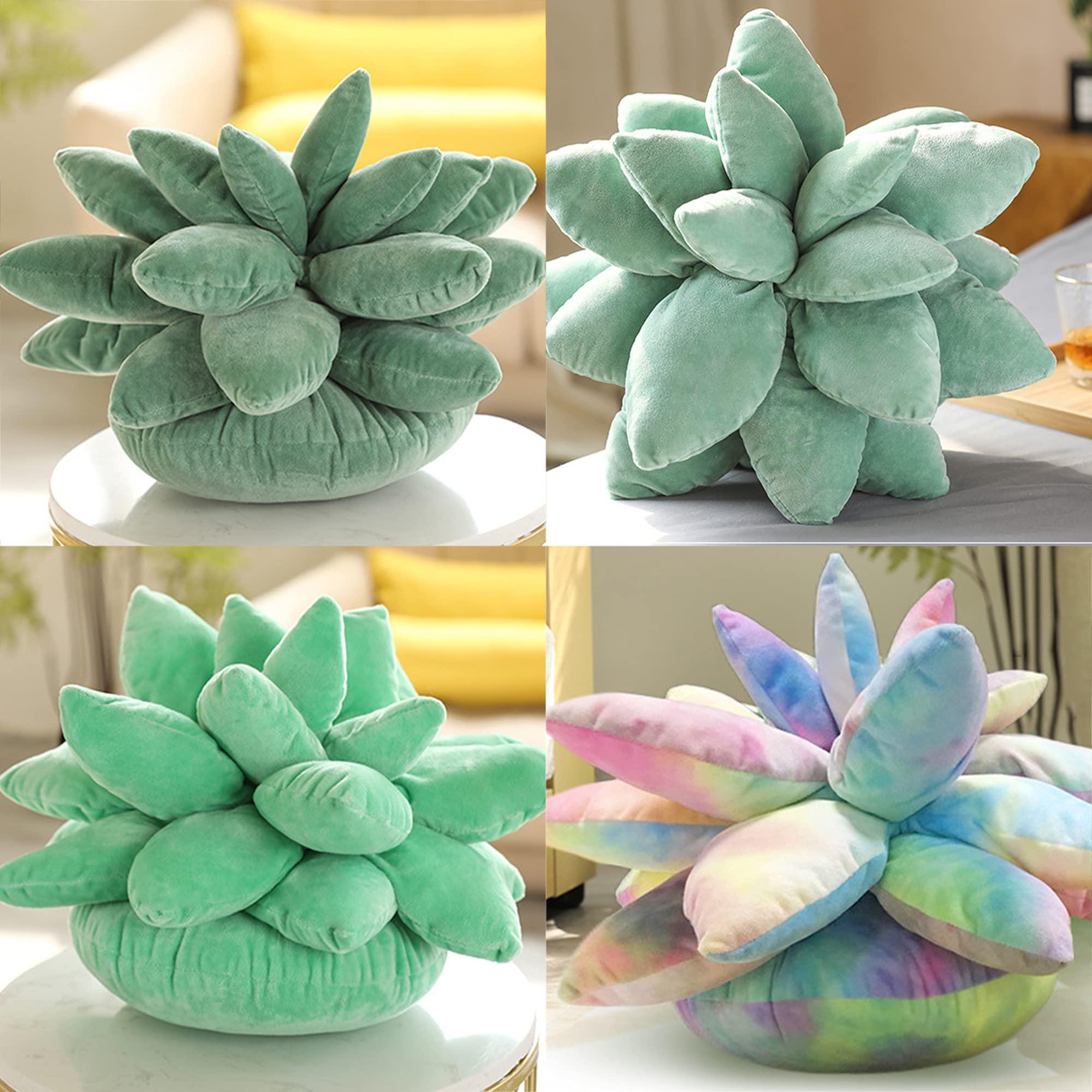 Cawevon 3D Succulents Cactus Pillow,Cute Pillows for Bedroom Aesthetic,10 Inch Lifelike Plush Stuffed Toys Soft Doll Creative Potted Flowers Pillow Chair Cushion Gift for Girls Kids (10 inches, Purple)