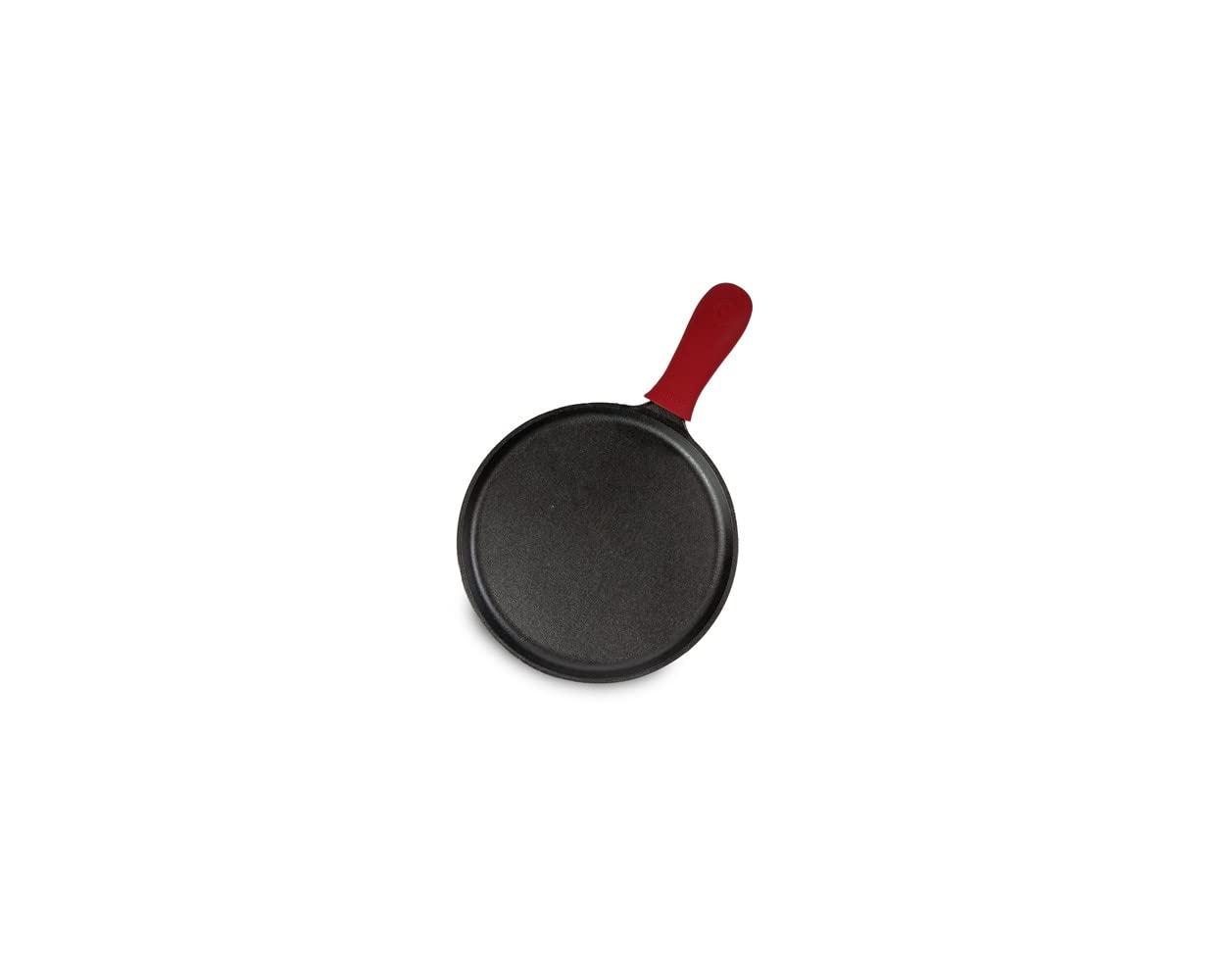 Lodge Lodge Cast Iron Round Griddle with Red Silicone Hot Handle Holder, 10.5-inch