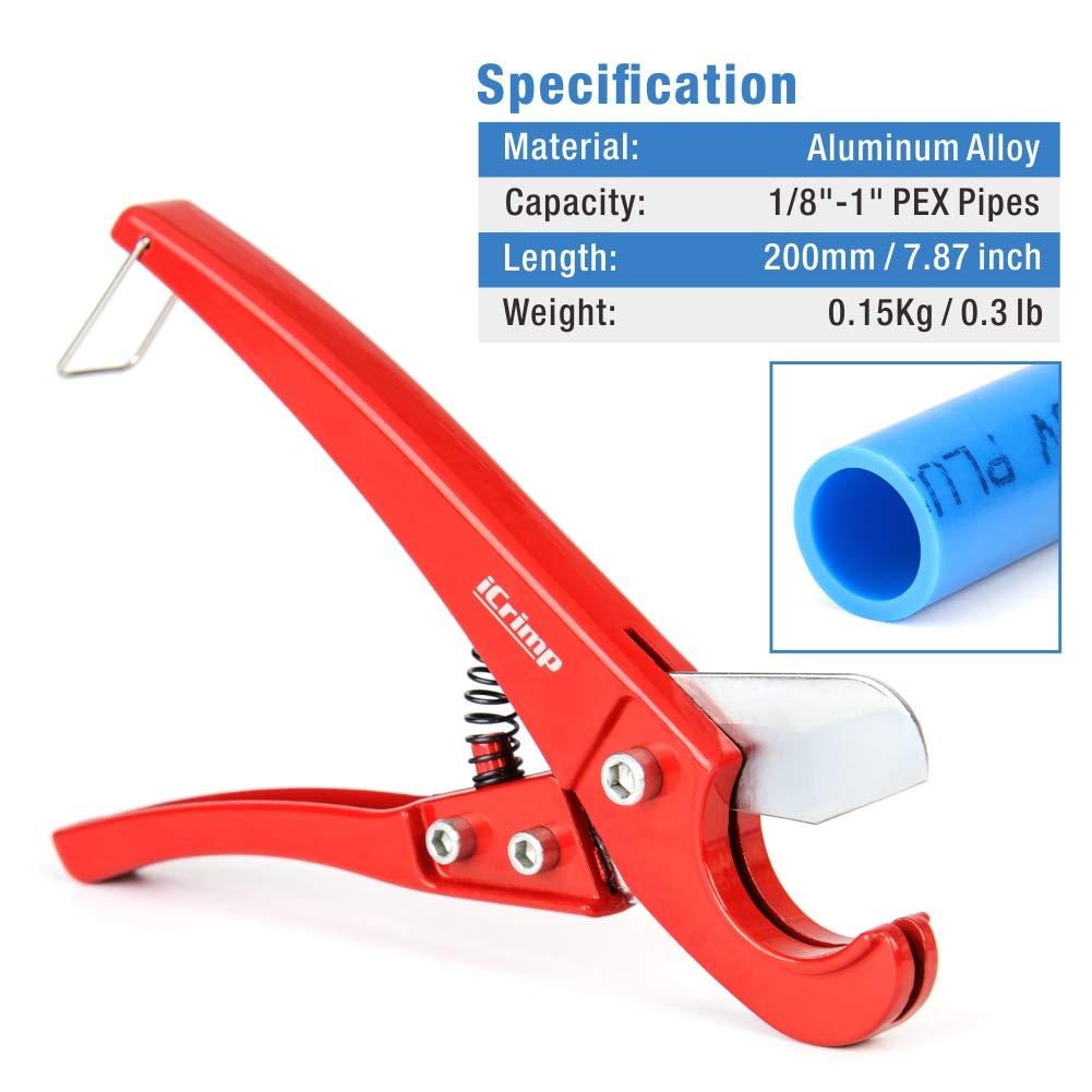 IWISS iCrimp Angle PEX Crimping Tool for 1/2-inch & 3/4-inch PEX Copper Crimp Rings and Barbed PEX Fitting, c/w PEX Tubing Cutter & Go/No-Go Gauge, Meets ASTM F1807 Standard PEX PlumbingTool