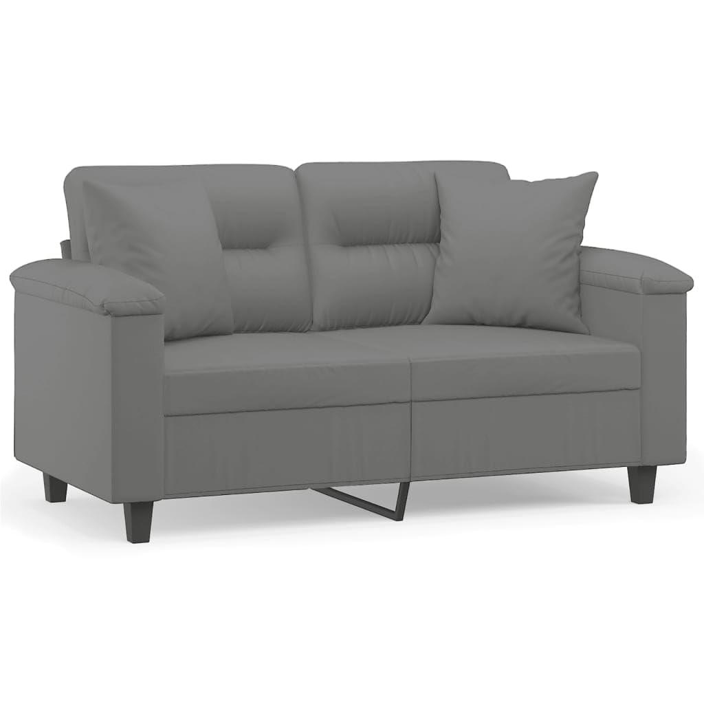 vidaXL vidaXL Dark Gray 2-Seater Sofa with Pillows - Microfiber Fabric Lounge Sofa for Living Room, Office, Inside Comfort - Metal Frame