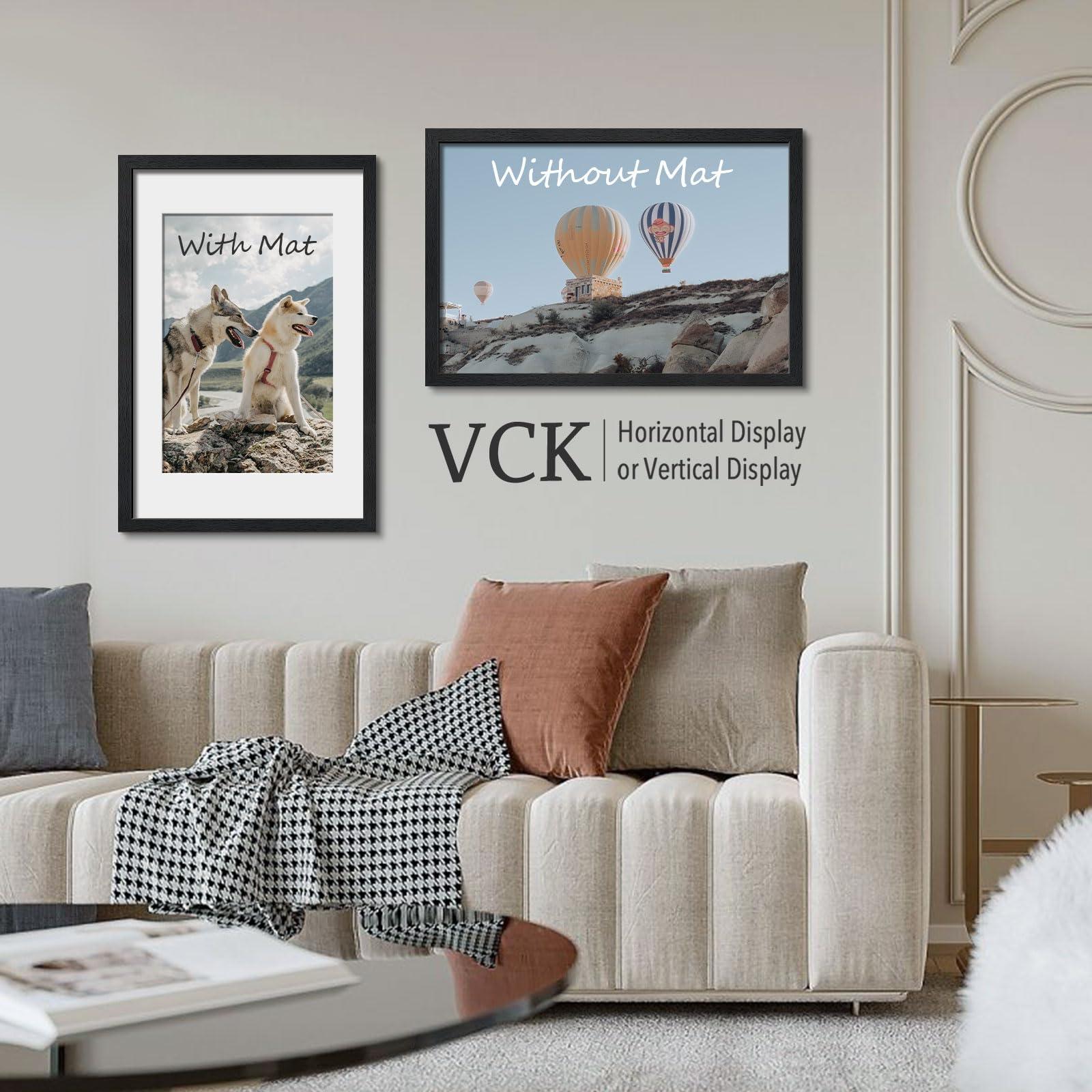 VCK VCK 16x24 Poster Frame Black 2 Pack - with Mat 12x18, Textured Exclusive Solid Wood Picture Frame, Wall Mounting Hanging