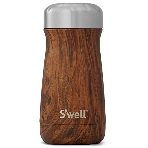 S\'well S\'well Stainless Steel Traveler-12 Fl Oz Triple-Layered Vacuum-Insulated Travel Mug Keeps Coffee, Tea and Drinks Cold for 20 Hours and Hot for 9-BPA-Free Water Bottle, 12 oz, Teakwood