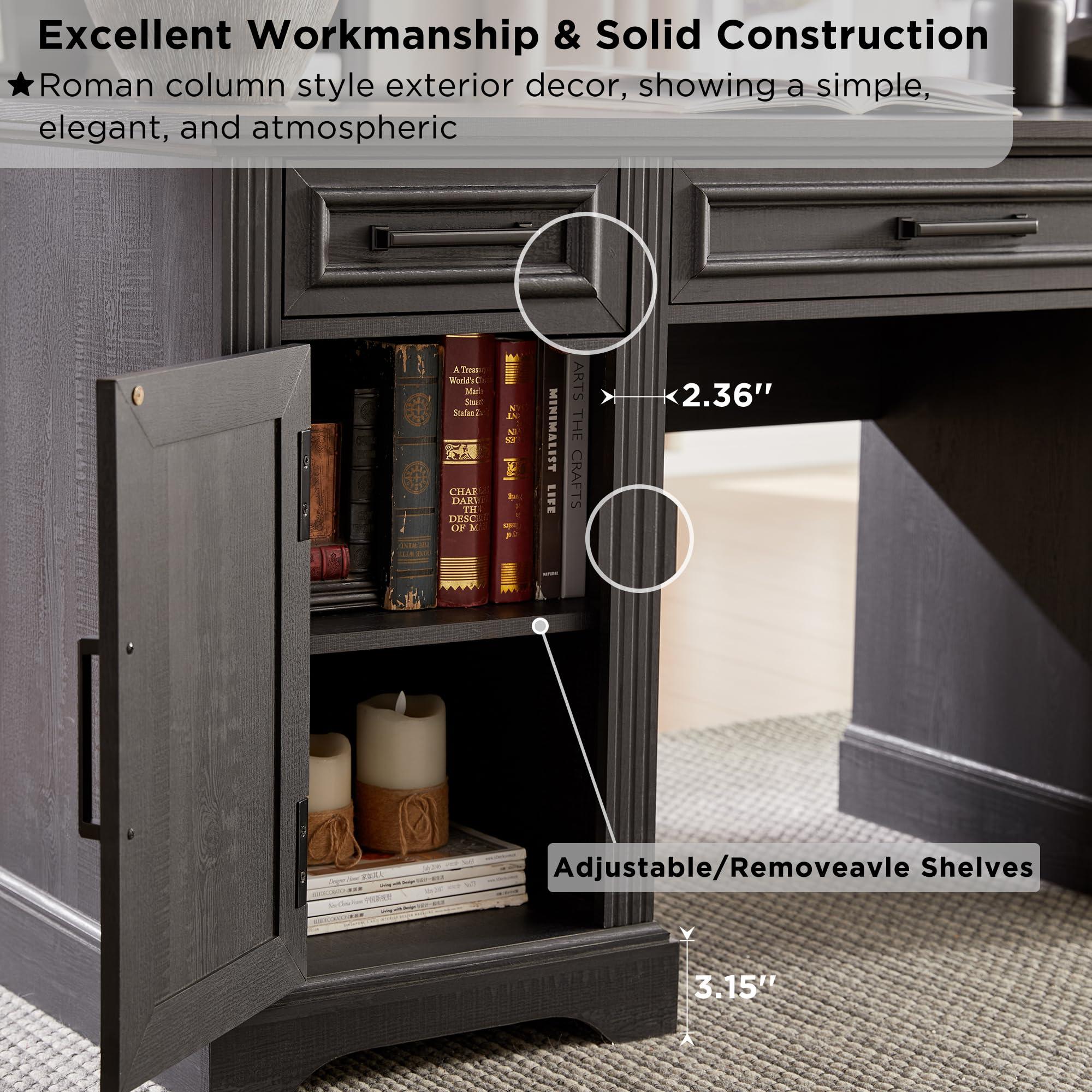 JXQTLINGMU JXQTLINGMU Farmhouse 76" Height Computer Desk with Hutch, Office Desk with Charging Station, Drawers and Storage Cabinet, Workstation for Office Home, Black