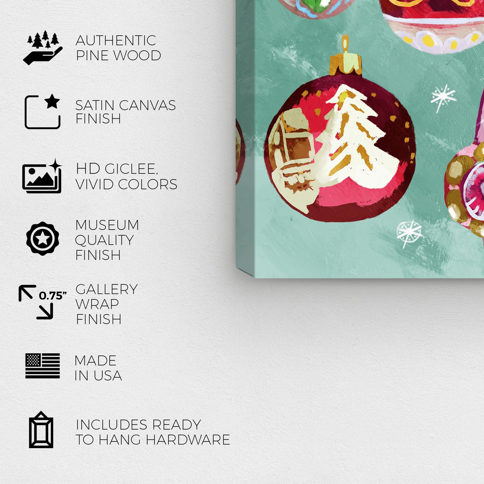 Wynwood Studio Wynwood Studio Holiday and Seasonal Southwestern Wrapped Canvas Art - Ornaments Xmas, Wall Art for Living Room, Bedroom, and Bathroom, 30\" x 30\", Green and Red Home Decor