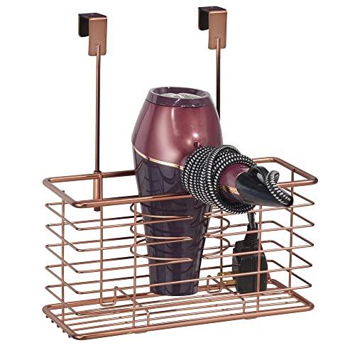 mDesign mDesign Steel Over Cabinet/Door Hair Dryer Holder Storage, Hair Styling Tool Organizer Basket for Bathroom - Hair Blow Dryer, Flat Iron, Curling Wand, Hair Straightener, Linelle Collection - Bronze