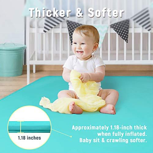 Minne Baby Minnebaby Hexagon Playpen Mat Compatible with Graco Traveler Playard & Regalo Play Yard, Self Inflating Playard Pad, Comfortable and Portable Playmat with Carrying Bag - Blue