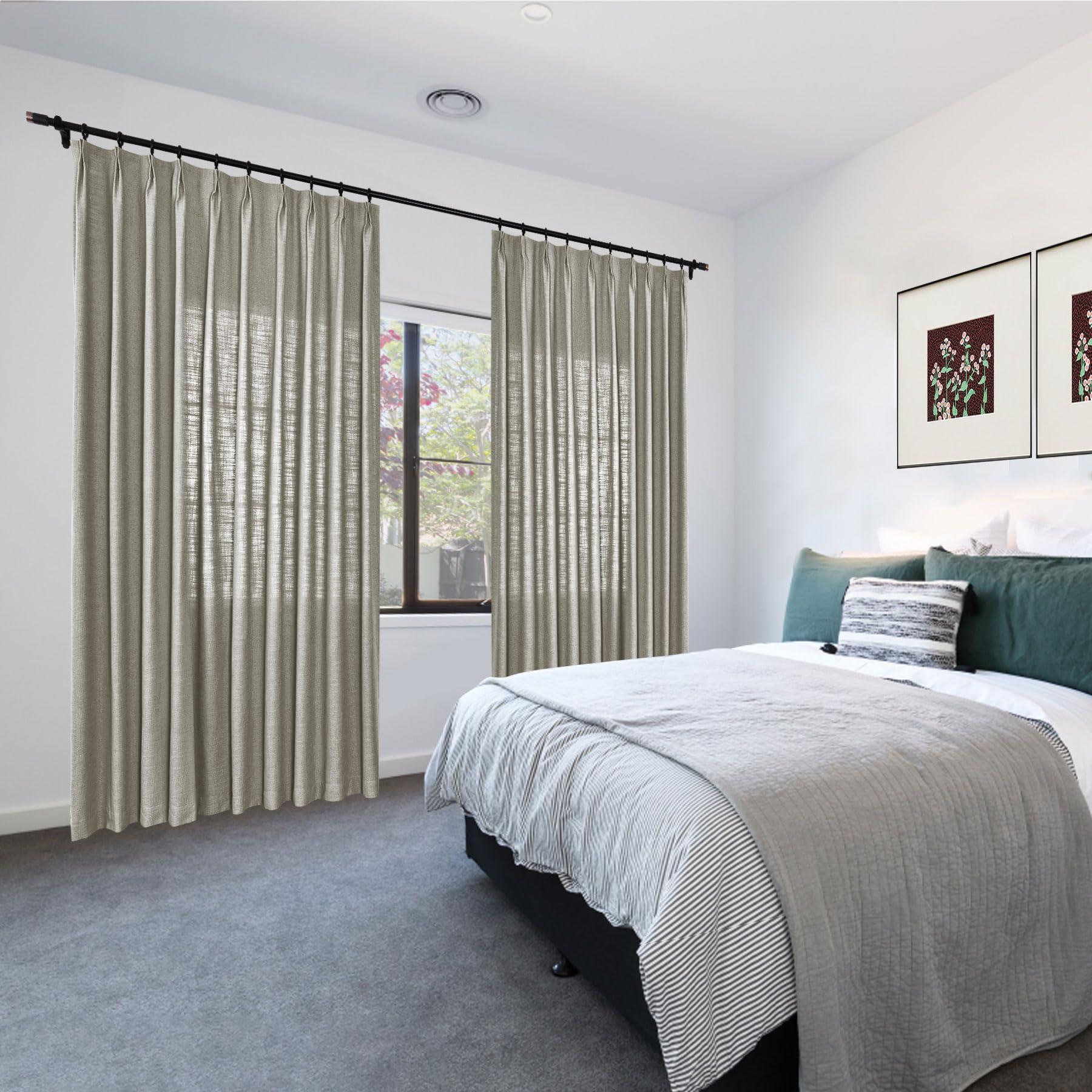 Frelement Frelement Extra Wide Breathable Faux Linen Curtains Noise Reduction Pinch Pleat Drapes for Bedroom, Patio Door, Sand White, 120" W x 84" L, 1 Panel