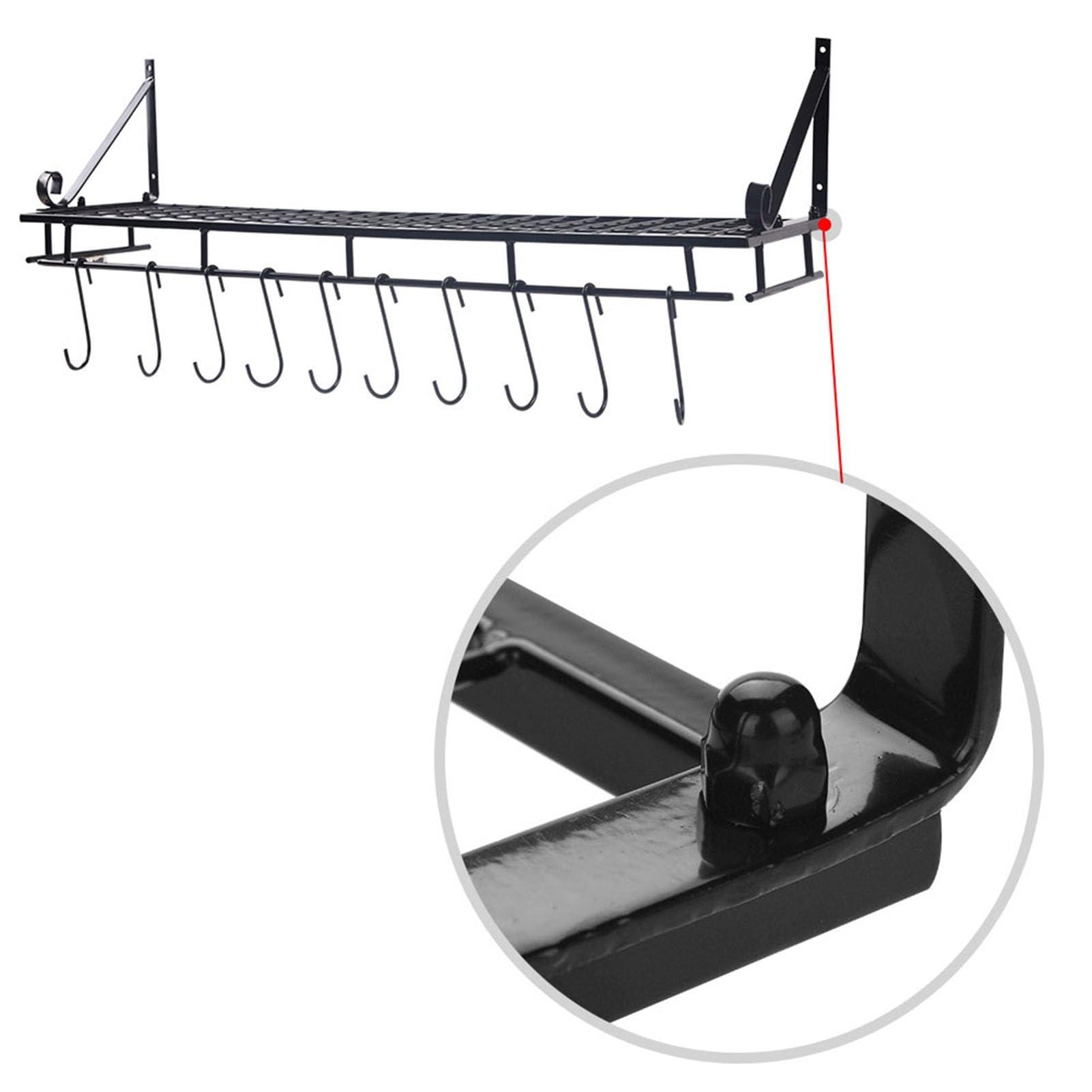 MOUMOUTEN MOUMOUTEN Metal Hanging Pan Pot Rack, Black Wall Mounted Portable with 10 Hook Holder Easy Installation Kitchen Storage Organizer for Kitchen (45CM)
