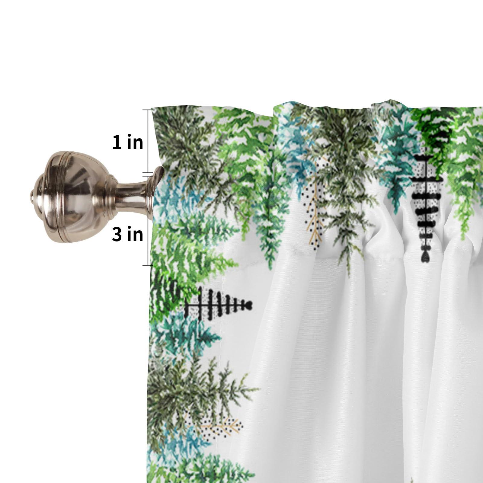 Pinroote Pinroote Window Curtains 63 Inch Length - 2 Panels, Green Ombre Christmas Tree Rod Pocket Curtain Panels, Winter Snowflake Xmas Tree Window Treatment for Bedroom/Kitchen/Bathroom, 84W x 63L Inch