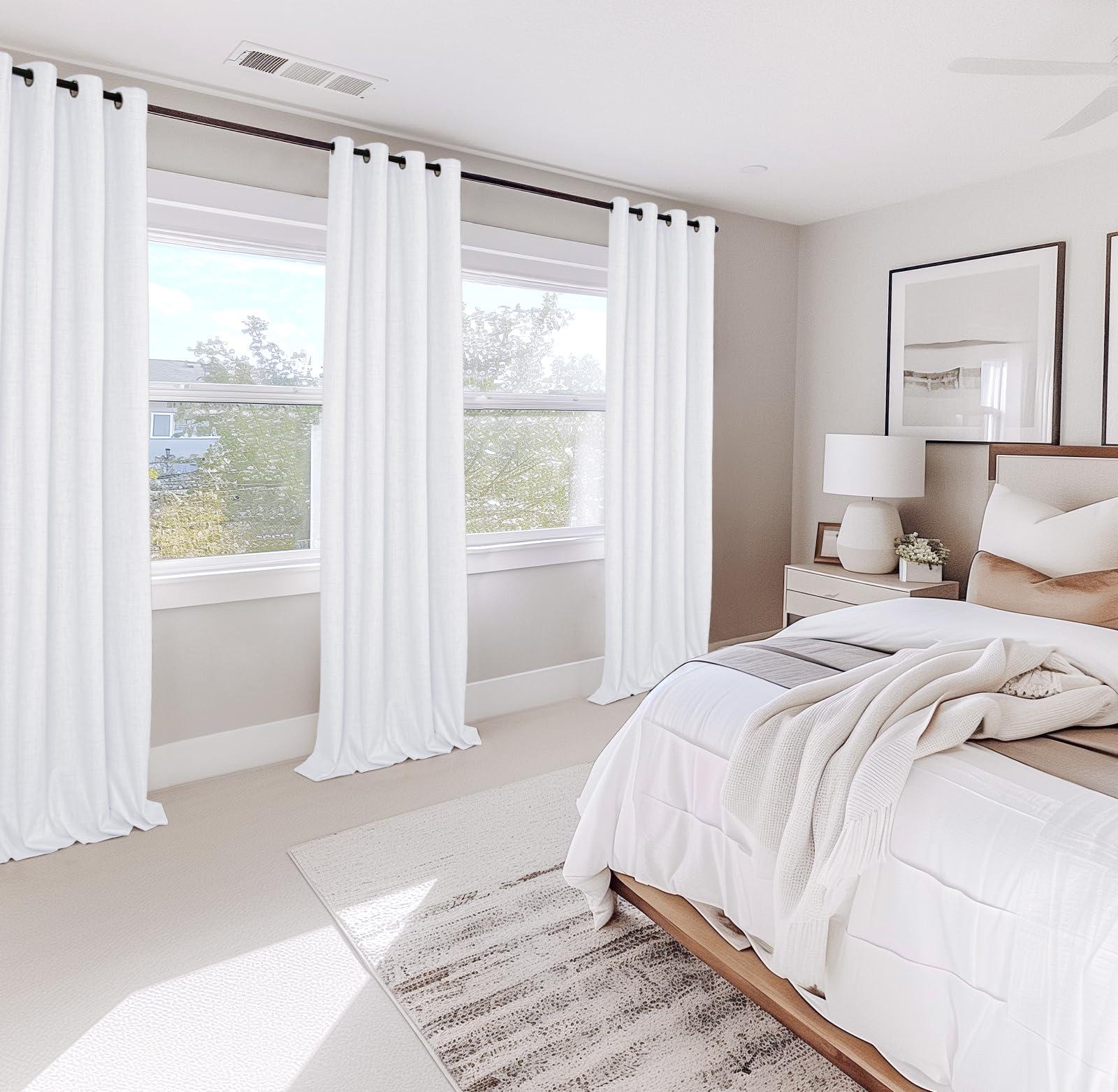 100% Blackout Shield 100% Blackout Shield Linen Blackout Curtains for Bedroom, Thermal Insulated Curtains 96 Inch Length 2 Panels Set, Grommet Drapes for Living Room, 50 W x 96 L, Bright White