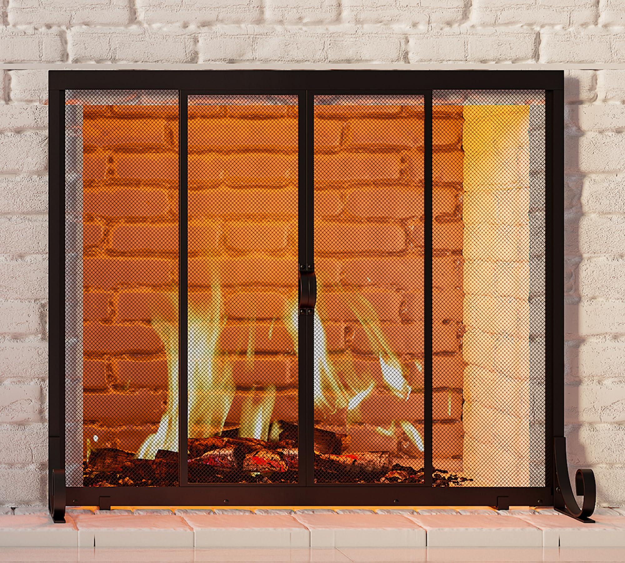 Fire Beauty Fire Beauty Fireplace Screen, Wrought Iron Mesh, Baby Safe Spark Guard Protector with 2-Doors Large Flat Guard Screens (35 x 28 Inch)