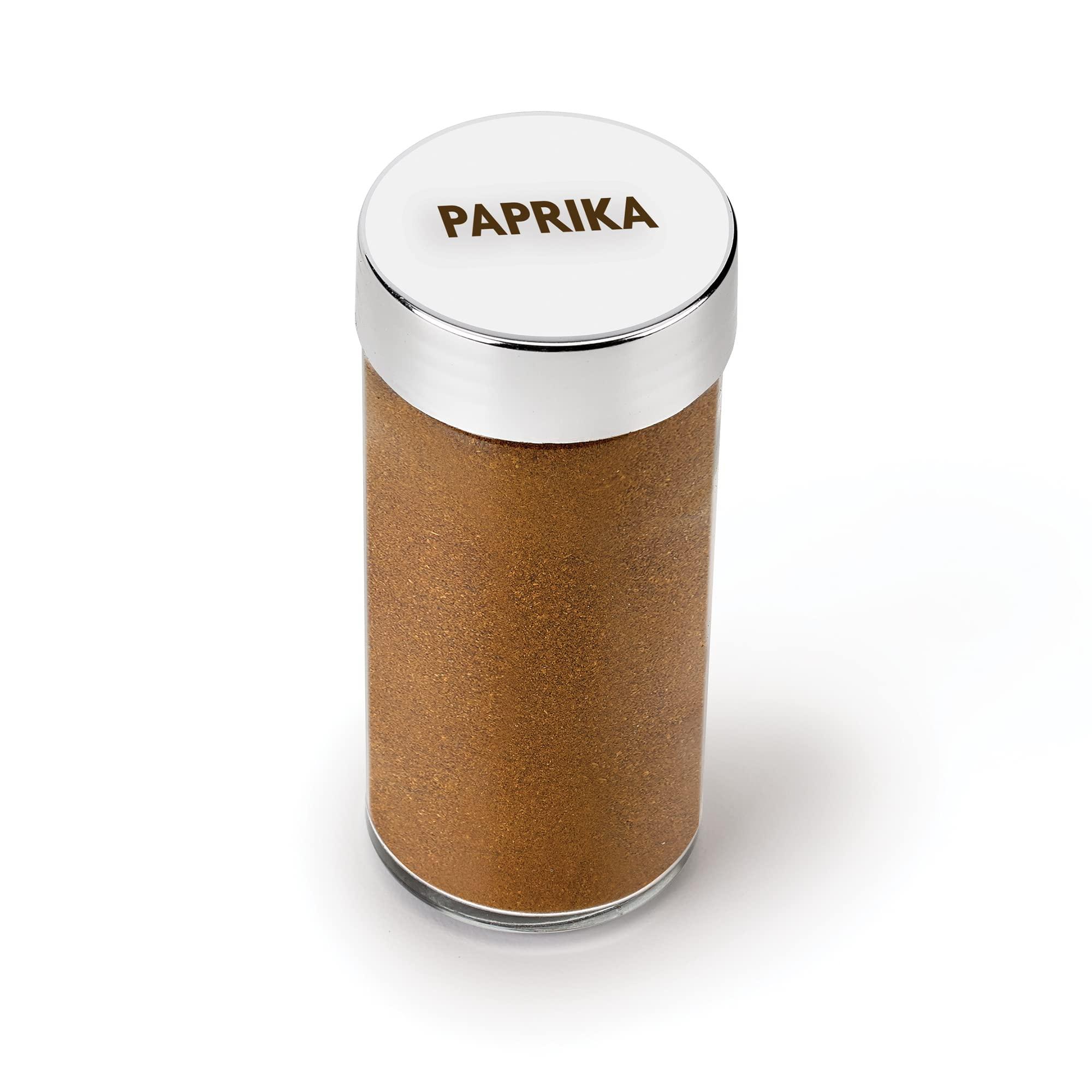 Polder Polder Chrome 18-Jar Compact Spice Rack, 18-5 ounce Glass Jar has Perforated Shaker Caps, Chrome Plated Lids, Sleek Enough for Countertop, Compact for Cabinet Storage