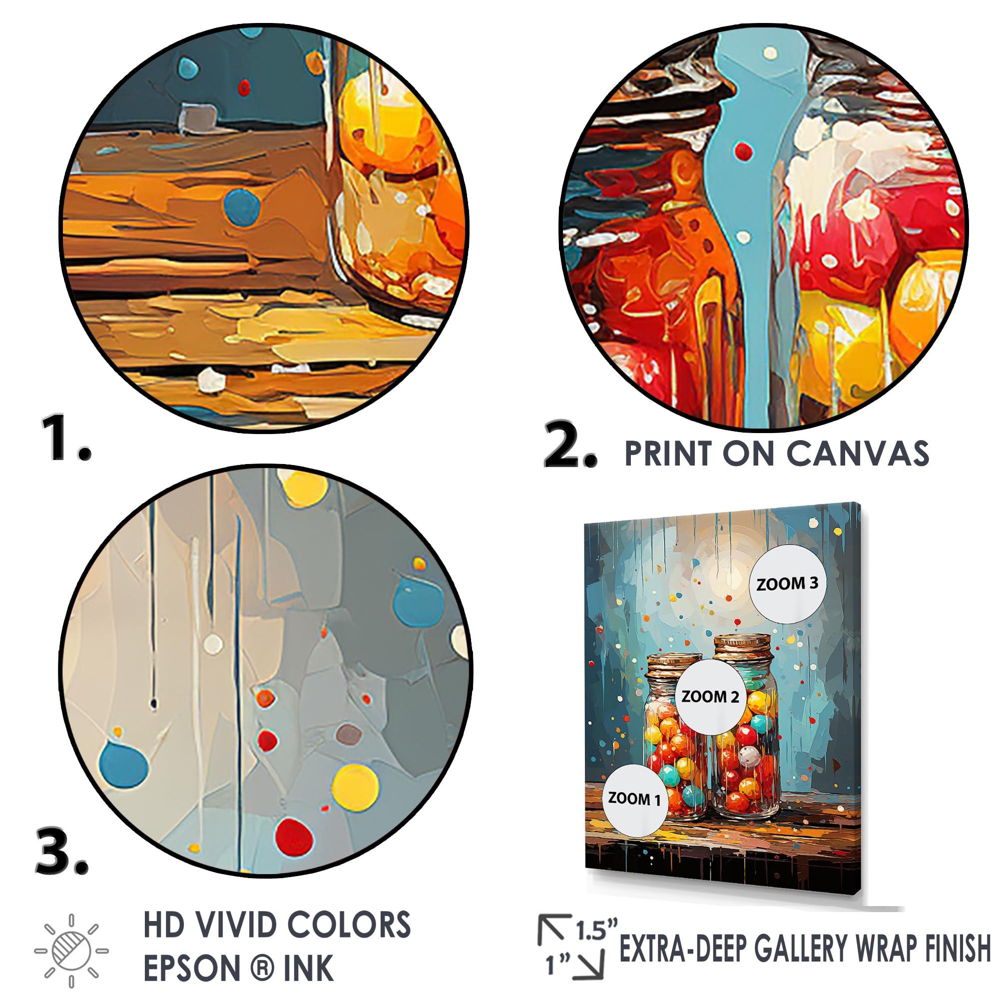 DesignQ DesignQ Blue Canvas wall art, Pop Art wall art Print, Glitzy Gumballs In Pop Art Portrait, Abstract PopArt Wall art decor, 12x20 inches