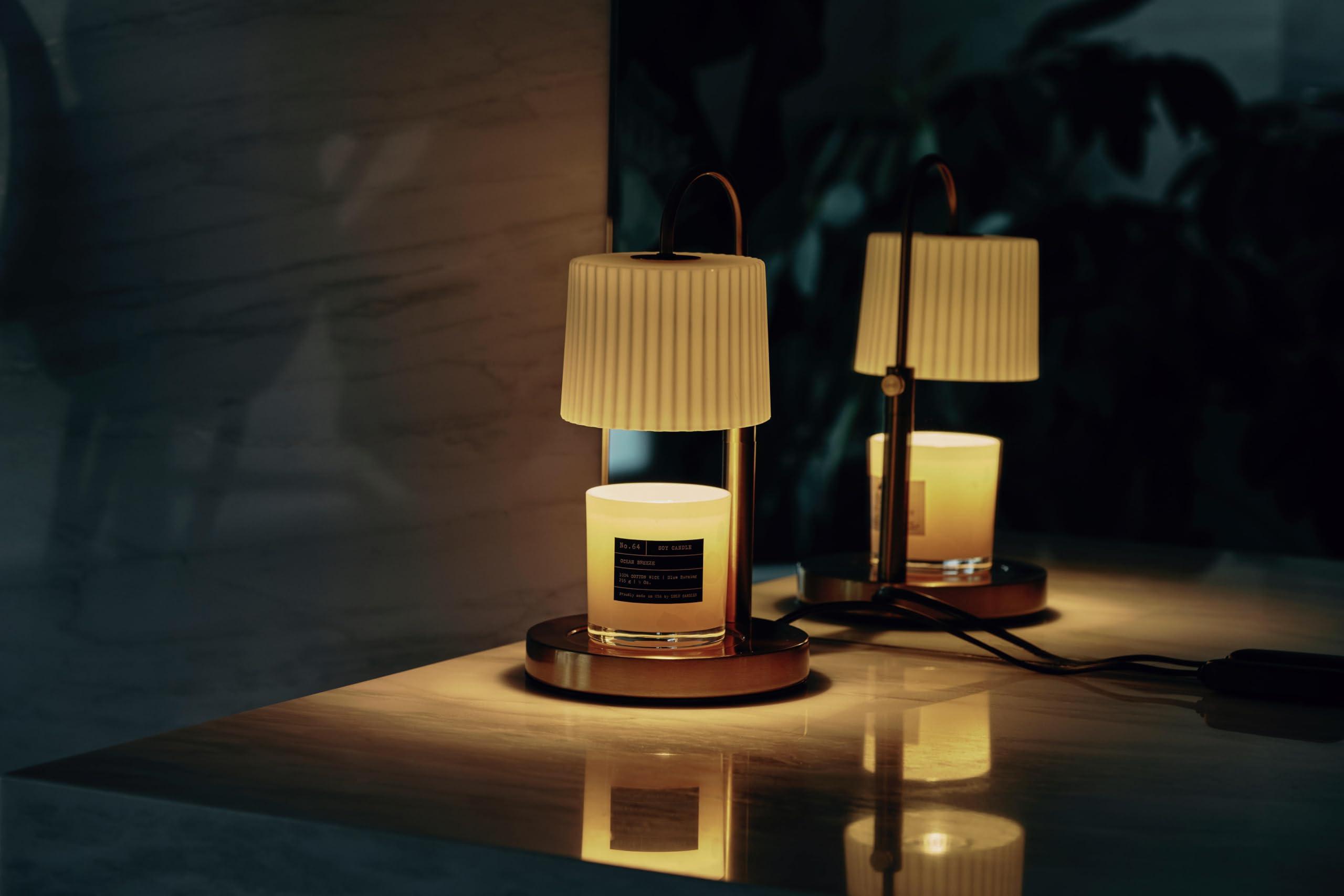 Malbella Essentials Dimmable Glass Candle Warmer Lamp with Timer - Adjustable Height Candle Lamp Warmer with Timer (8H/4H/2H) - Wax Melter - Ideal Gift, fits Various Size Scented Candles - 02 Bulb - (Gold Metal)