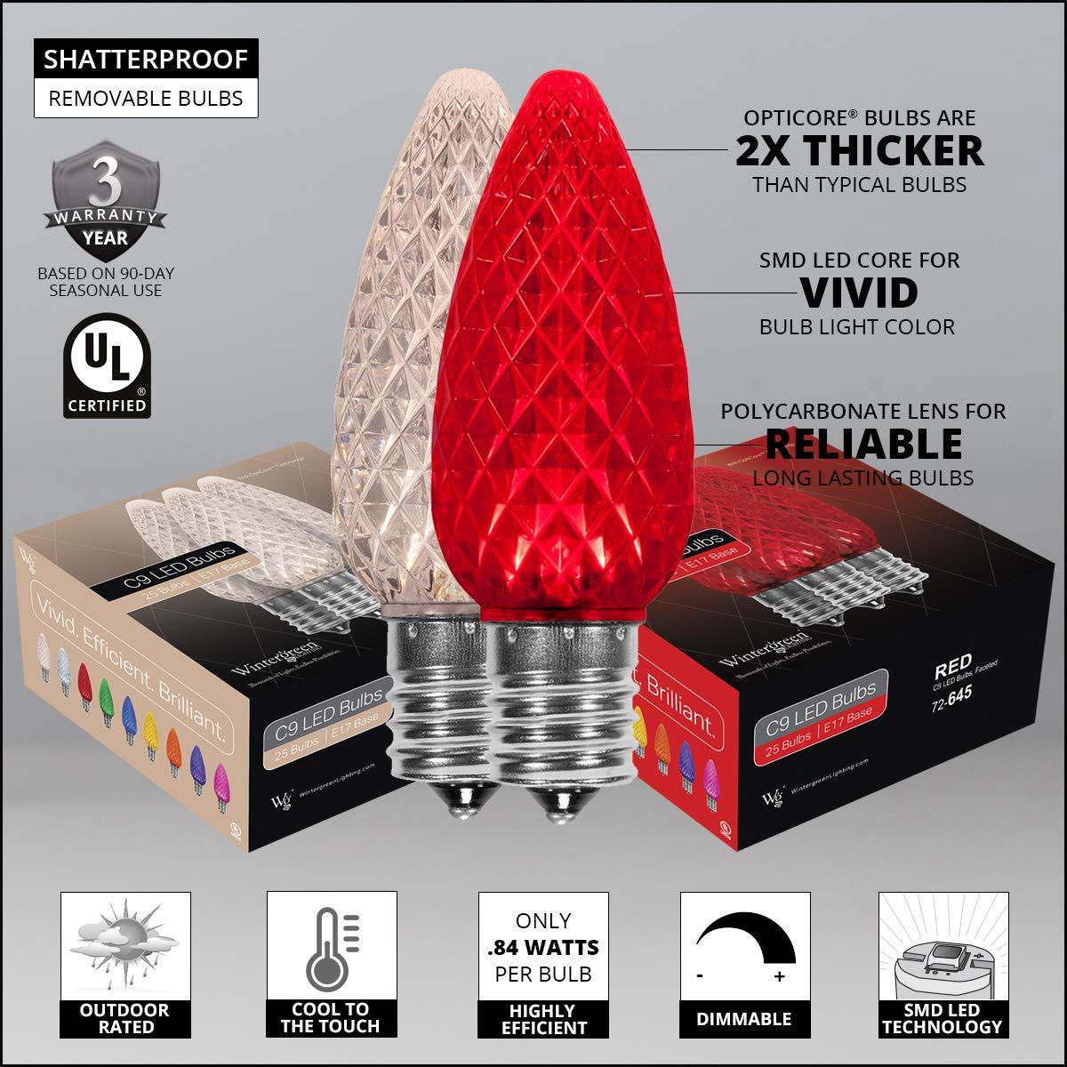 Wintergreen Lighting Wintergreen Lighting C9 OptiCore LED Commercial Outdoor Christmas Lights Heavy Duty Christmas String Lights; Wedding Christmas Lights; White Wire (50 Lights, 50 Ft, Red/Warm White)