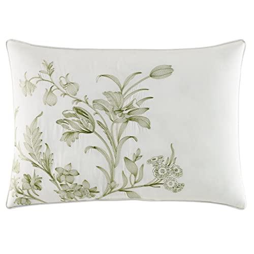 Laura Ashley Laura Ashley Home - King Size Comforter Set, Reversible Cotton Bedding, Includes Matching Shams with Bonus Euro Shams & Throw Pillows (Natalie Sage/Off White, King)