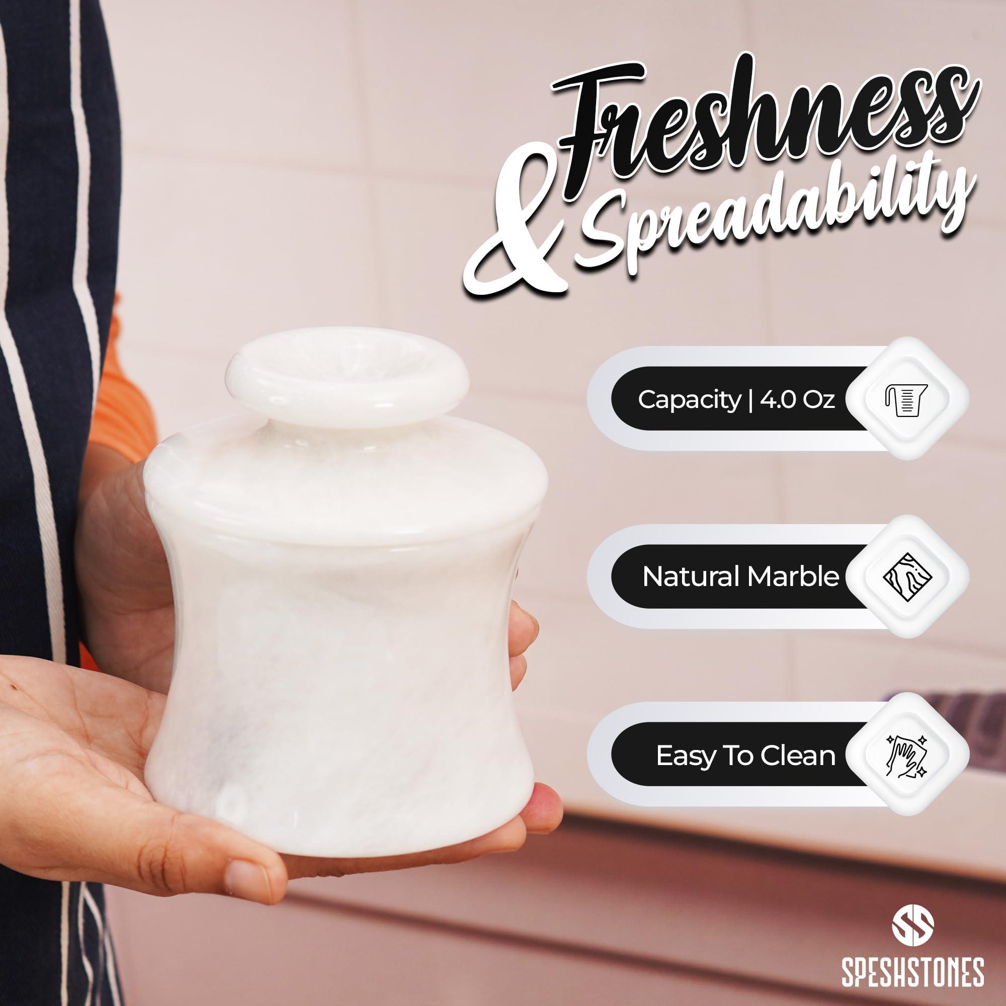 SPESHSTONES SPESHSTONES Marble Butter Keeper 4\'\' Inches White Handmade Butter Crock For Kitchen Counter - Butter Holder for Soft Butter- Butter Dish with Lid For Countertop Storage
