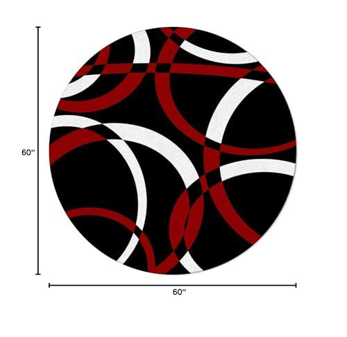 Jolunifun Red Geometric Round Area Rug 5ft,Washable Outdoor Indoor Carpet Runner Rug for Bedroom,Kitchen,Bathroom,Living Room,Office,Black White Modern Abstarct Circle Area+Rug Large Bath Door Desk Floor Mat