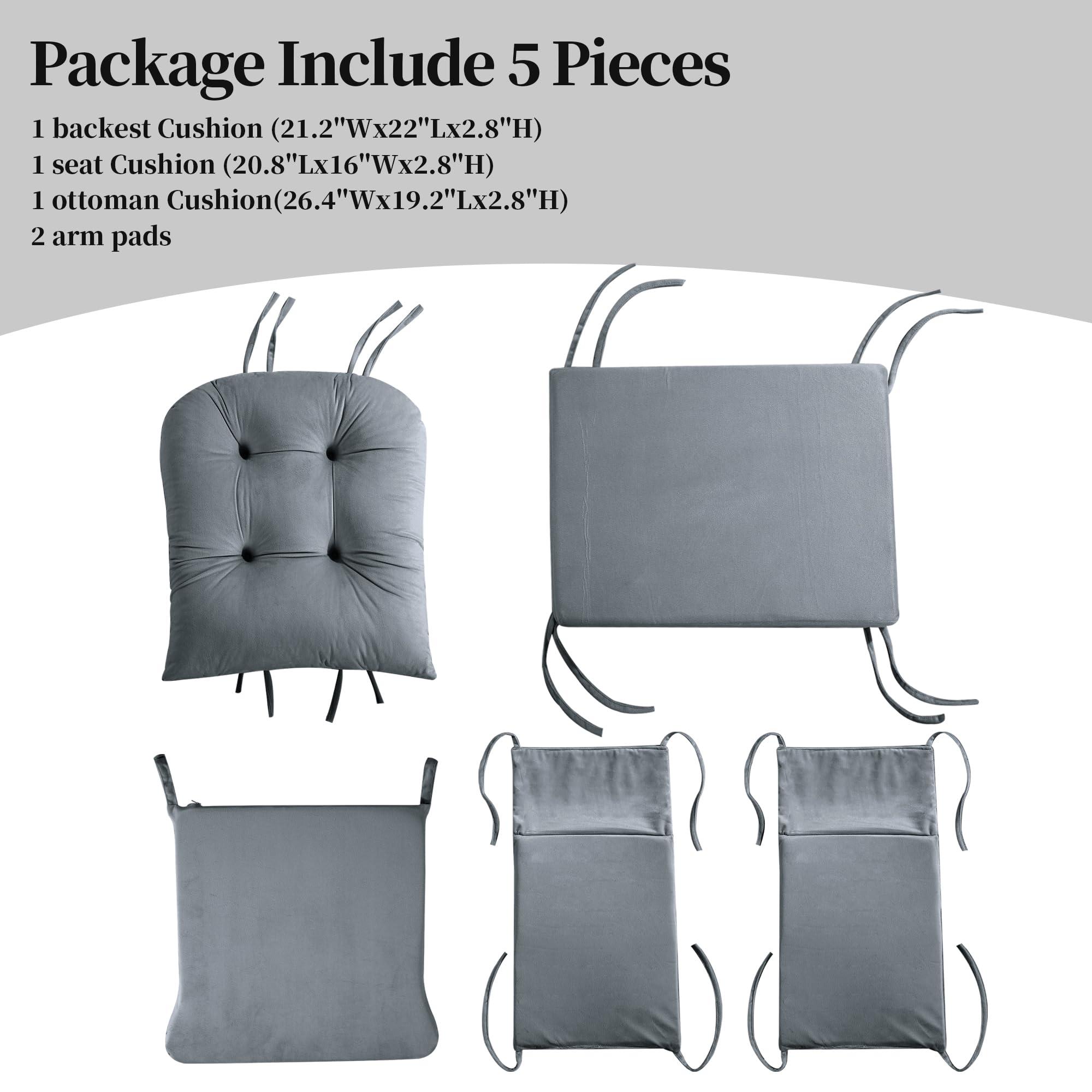 HOMBYS HOMBYS Glider Rocker Replacement Cushions 5 PCS with Storage Side Pocket, Velvet Fabric, Foam & Microfiber Filling, Non-slip & Washable,Thickened & Supportive, Designed for Glider Rocking Chair