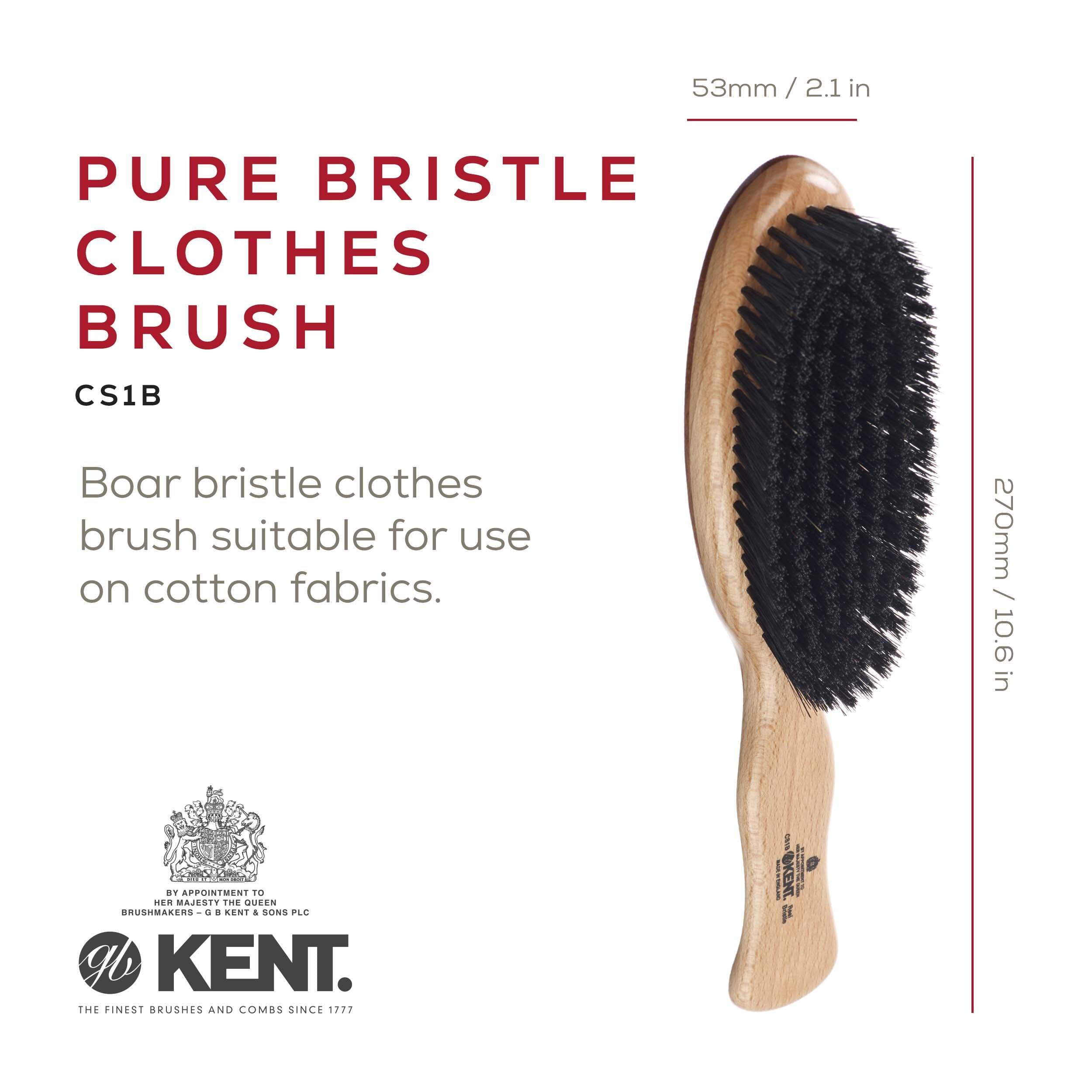 KENT Kent CS1B Clothes Brush, Fabric Lint Remover for Cotton, Wool, Suede and Silk, Pure Black Bristles Handcrafted Two Tone Cherrywood Veneer Remover for Dust, Fluff and pet Hair. Made in England
