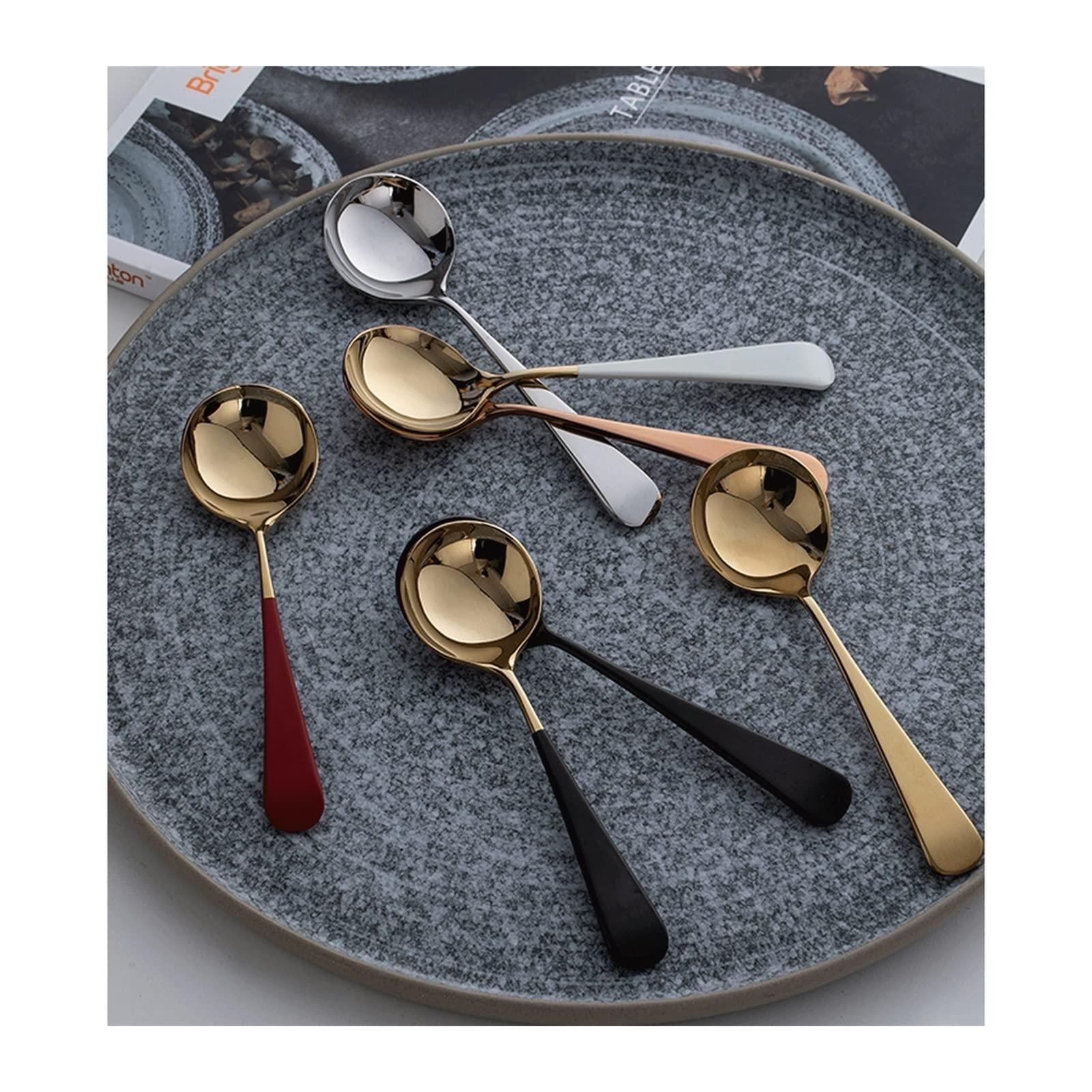 NASTYA Spoons for Cooking Kitchen Golden Spoon Stainless Steel Soup Spoon Household Round Head Fruit Spoon Tableware Watermelon Spoon Dessert Spoon Dinner Spoon Teaspoons(Color:B)