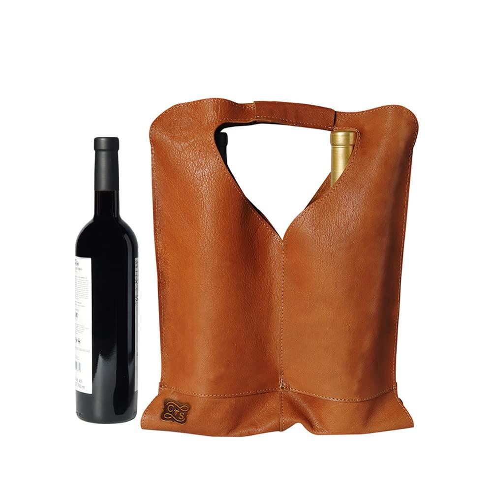 Caprashield Caprahield Leather Double Wine Bag Carrier - Stylish and Durable Insulated Portable Double Bag for Wine Bottles (Black)