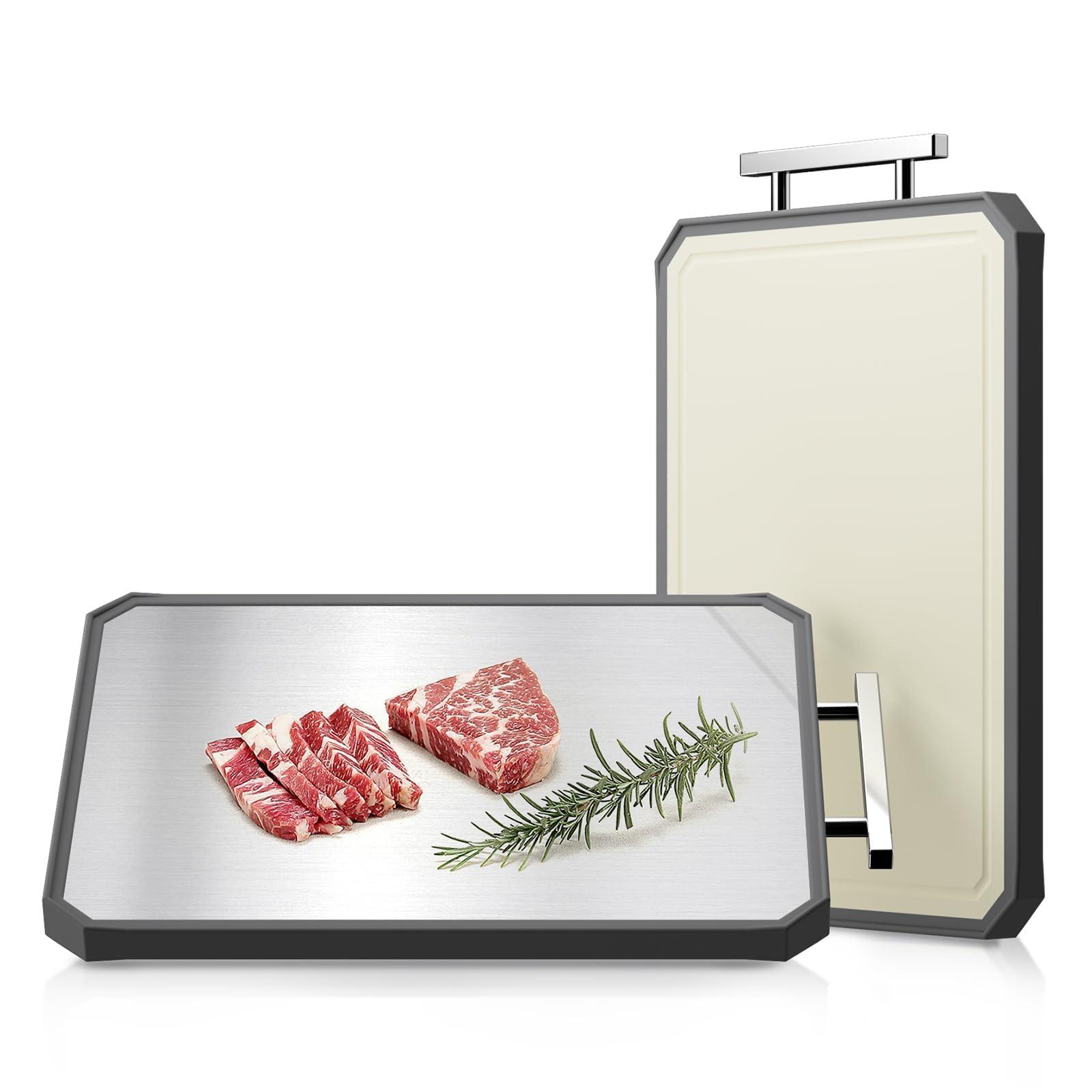 KLAPOLA SNOWCLAD Stainless Steel Cutting Board,Double Sided Steel Cutting Board for kitchen,Stainless Steel/Wheat straw pp Large Cutting Board for meat,Dishwasher Safe,non toxic Chopping Board,16 * 12 Inch