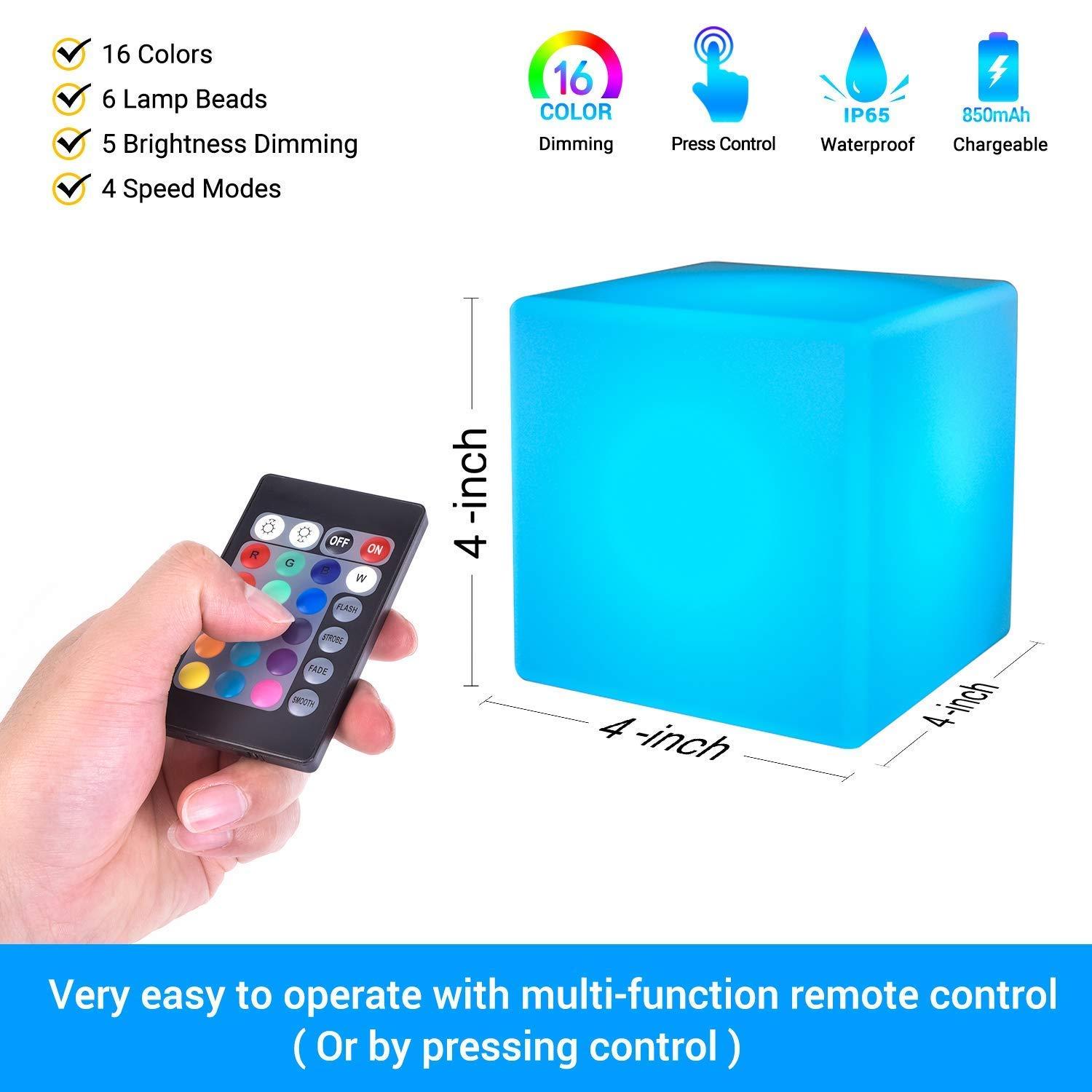 LOFTEK LOFTEK 4-inch LED Cube Lights: RGB 16 Colors Cosmic Cube LED Mood Lamp Tesseract with Remote Control, IP65 Waterproof Rechargeable Bedside Lamp Night Lights for Nursery Kids Toys Gift