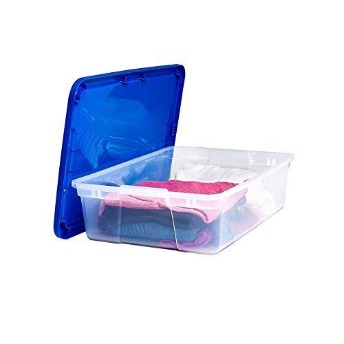 HOMZ HOMZ Plastic Underbed Storage, With Lid, 28 Quart, Clear, Stackable, 8-Pack, Blue 3228CLBLDC.08