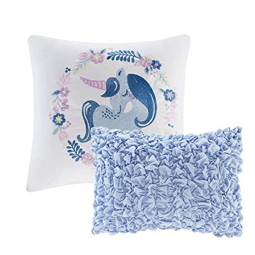 Urban Habitat Kids Urban Habitat Kids Comforter Vibrant Fun and Playful Unicorn Print Down Alternative All Season Children Bedding-Set, Girls Bedroom Décor, Full/Queen, Cloud Blue with 2 dec pillows