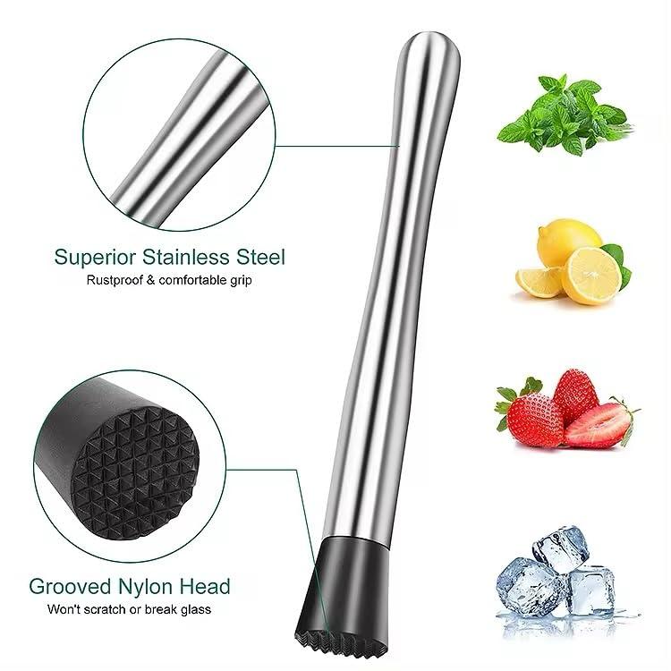 FANMHY 10 PCS Muddler for Cocktails Stainless Steel Drink Muddler 8 Inch Long Mojito Muddler Bar Muddler Tool Muller for Drinks Ice Crusher Bartender Tools Set Home Bartender Bars Accessories