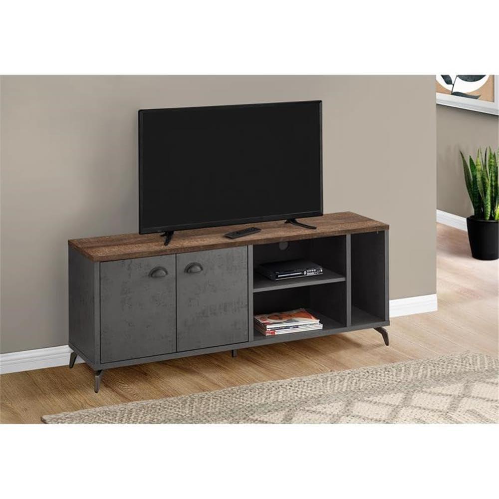 Monarch Specialties Monarch Specialties I 2831 Tv Stand, 60 Inch, Console, Media Entertainment Center, Storage Cabinet, Living Room, Bedroom, Laminate, Metal, Grey, Brown
