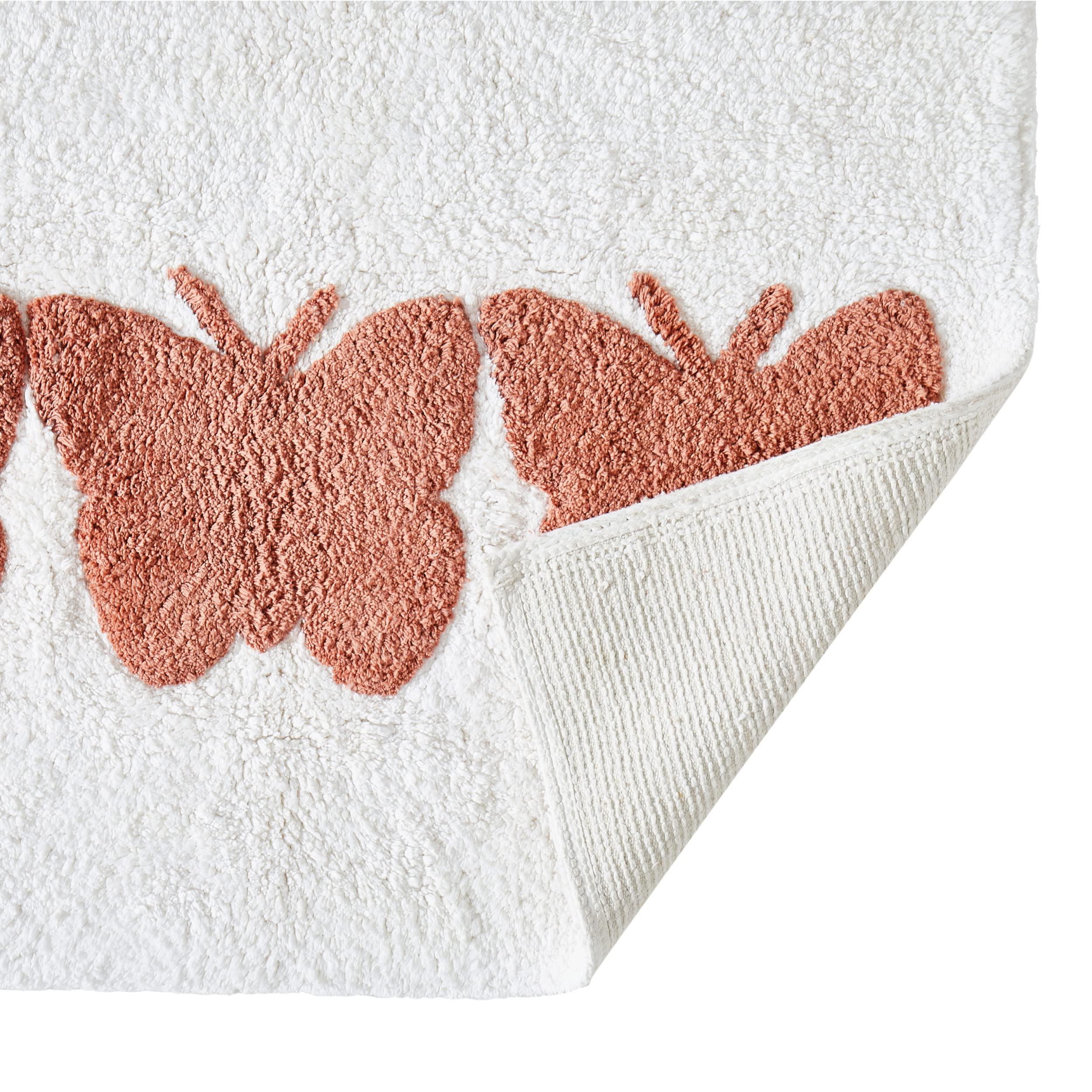 Jessica Simpson Jessica Simpson Cotton Bath Rug, Premium Overtufted Bathroom Rug, Machine Washable Decor, 20"x32", Butterfly Trio White/Coral
