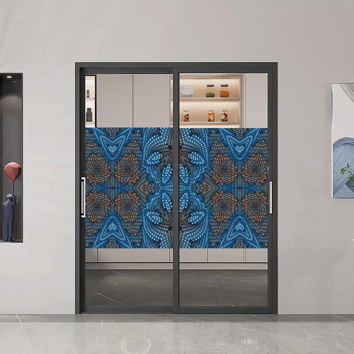 MizuH Curtain Thermal Control Glass Sticker Abstract Reusable and Removable Window Clings Glass Door Stickers Geometric Design Floral Symmetry Art 17.7 W x 23.6 L lnch Blue and Yellow
