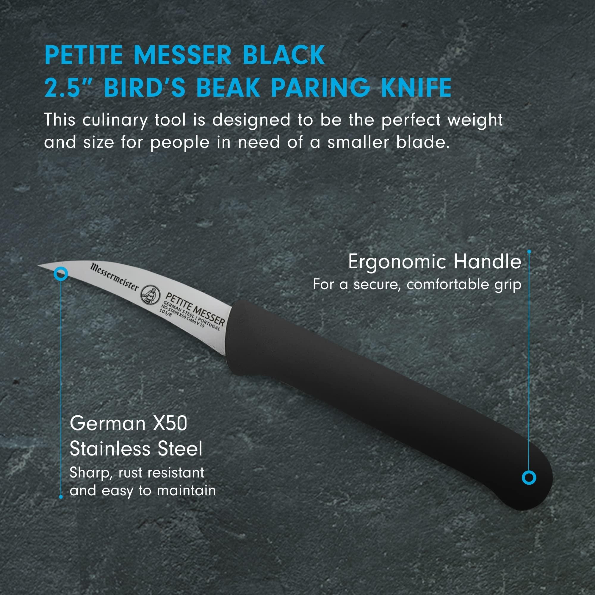 Messermeister Messermeister Petite Messer 2.5” Bird’s Beak Parer with Matching Sheath, Black - German 1.4116 Stainless Steel & Ergonomic Handle - Lightweight, Rust Resistant & Easy to Maintain