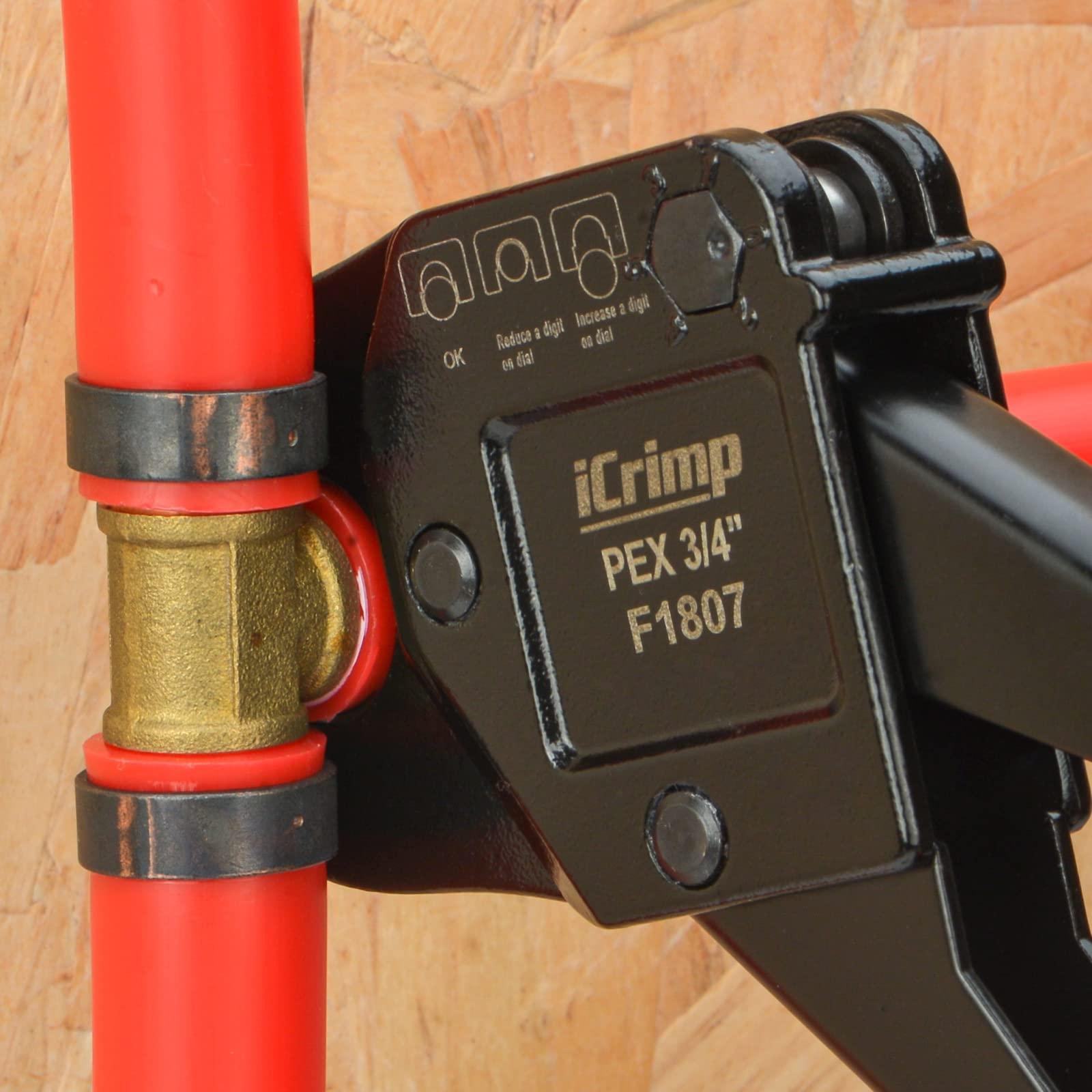 IWISS iCrimp Angle PEX Crimping Tool for 1/2-inch & 3/4-inch PEX Copper Crimp Rings and Barbed PEX Fitting, c/w PEX Tubing Cutter & Go/No-Go Gauge, Meets ASTM F1807 Standard PEX PlumbingTool