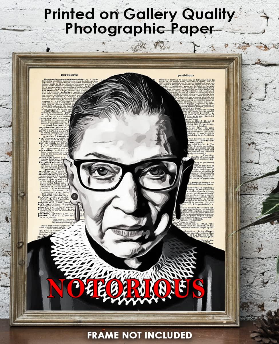 Buzz Unplugged Inspirational Ruth Bader Ginsburg Wall Art: "Notorious" 11x14 Dictionary, RBG Poster, RBG Wall Art & Motivational Wall Art, Positive Affirmations Wall Decor for Bedroom & Office Decor for Men & Women