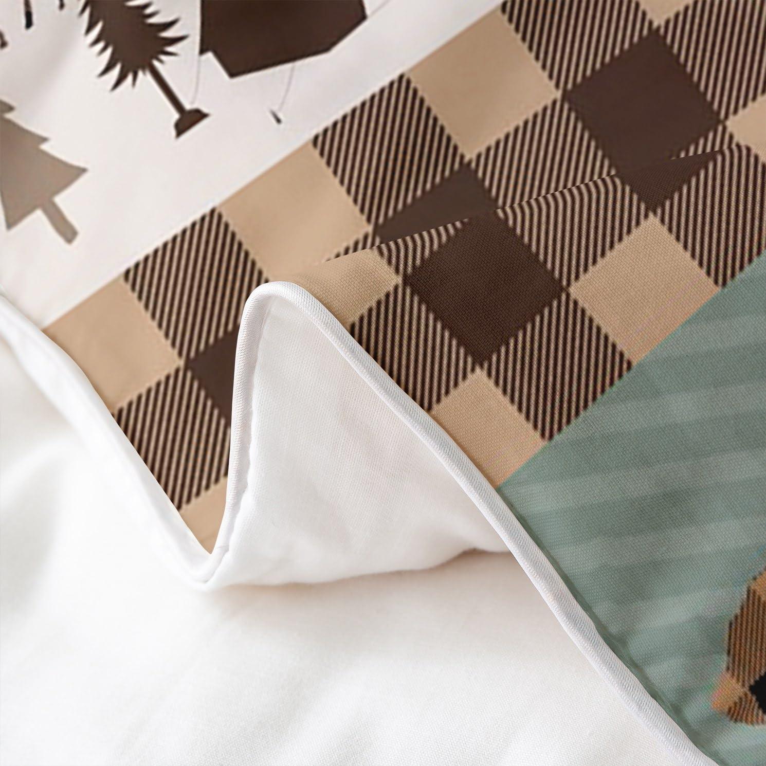 Erosebridal 100% Cotton Rustic Patchwork Duvet Cover King,Retro Cabin Bedding Set for Kids Boys Teens,Woodland Bear Deer Hunting Comforter Cover Moose Wild Animal Camping Tent Brown Lattice Farmhouse Bed Set