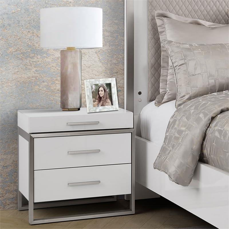 Michael Amini Michael Amini Marquee 3-Drawer Nightstand in Cloud White