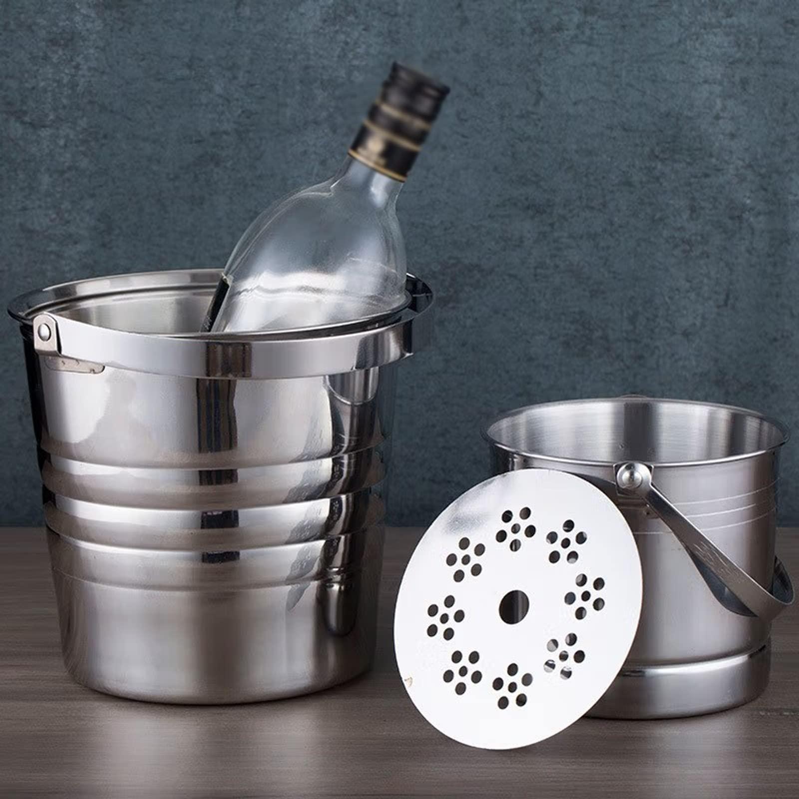 FDINUDIGUHTTYYYY Ice Beverage Tub Ice Bucket Insulated Stainless Steel Ice Buckets with Portable and Comfortable Handle, Ideal for Cocktail Bar, Parties, Chilling Wine, Champagne Ice Bucket Wine Bucket