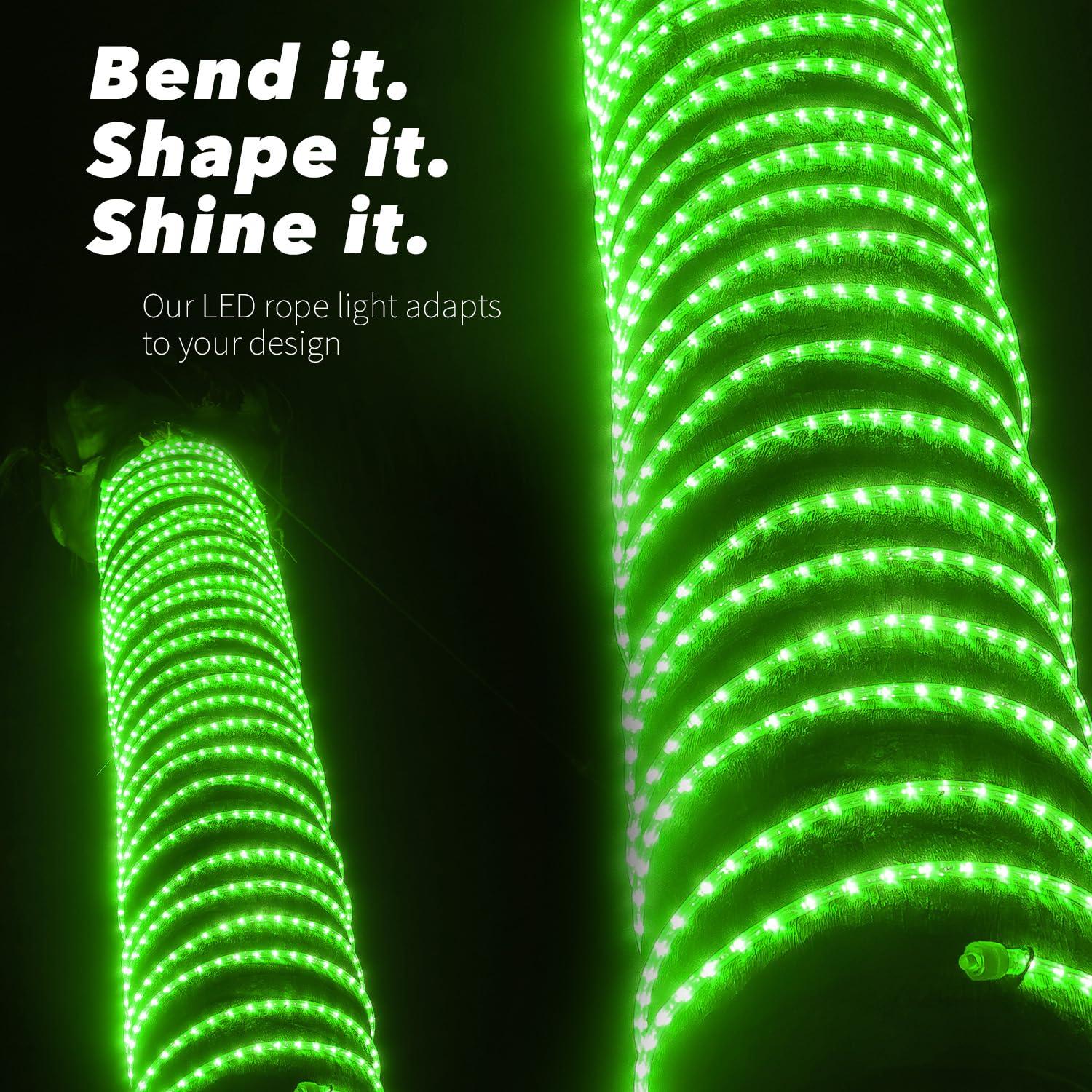 WYZworks WYZworks 1656LEDs 150ft LED Outside Rope Lights, Outdoor ETL Certified Waterproof Permanent 360 Degree Light Emitting, Flexible Tube, Connectable, Christmas Palm Tree Exterior Landscape, Green