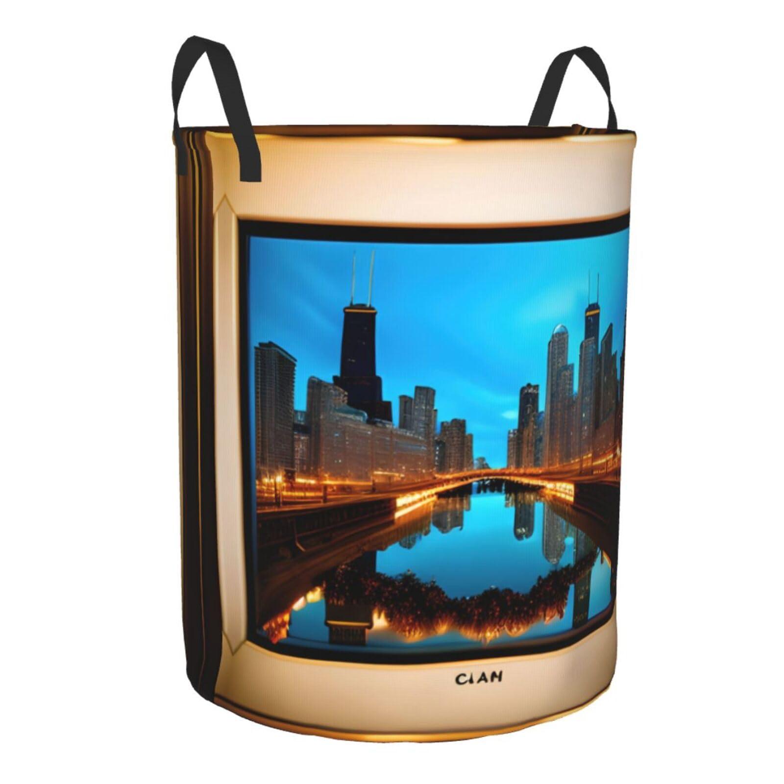 CarXs Chicago Reflected Stylish Circular Hamper - Waterproof Oxford Fabric Laundry Hamper, Suitable For Various Storage