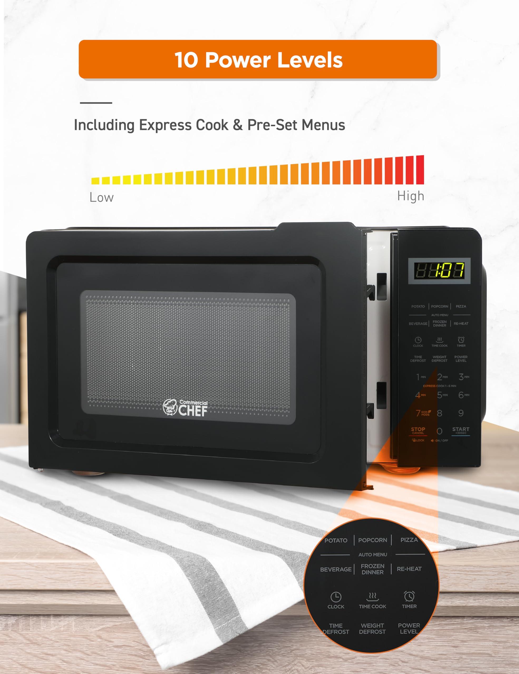 Commercial CHEF COMMERCIAL CHEF 0.7 Cubic Foot Microwave with 10 Power Levels, Small Microwave with Pull Handle, 700W Countertop Microwave Up to 99 Minute Timer and Digital Display, Black