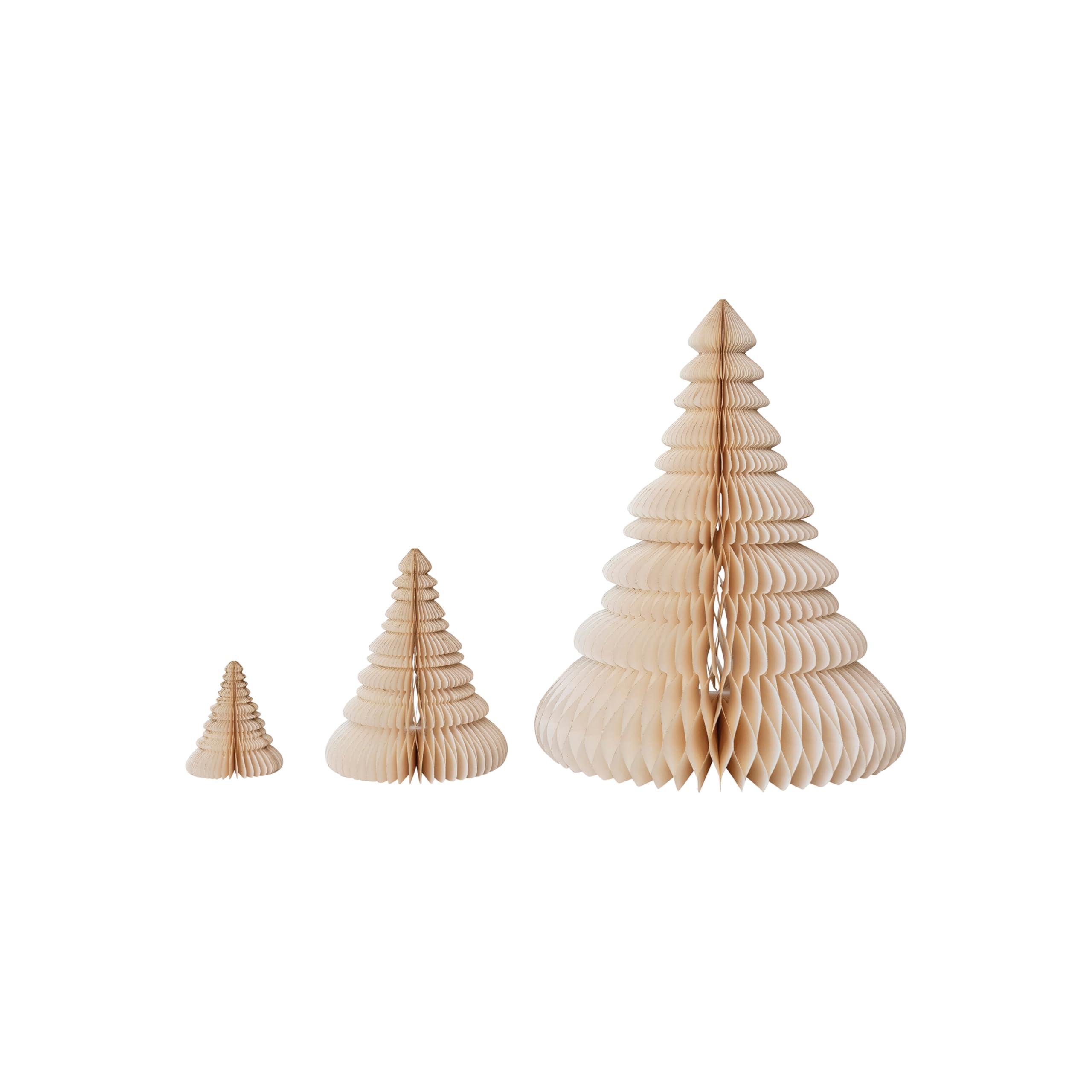 Creative Co-Op Creative Co-Op Round Paper Folding Honeycomb Trees with Gold Glitter, Cream, Set of 3