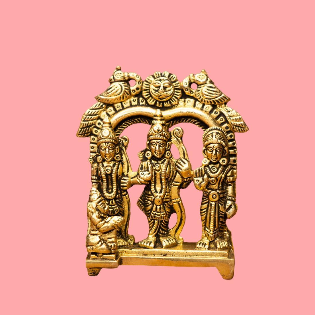 Desi Haat Desi Haat Brass Idol Ram Darbar Statue Includes Rama, Sita, Laxman, Hanuman Murti Idol Statue Figurine 2.5 inches
