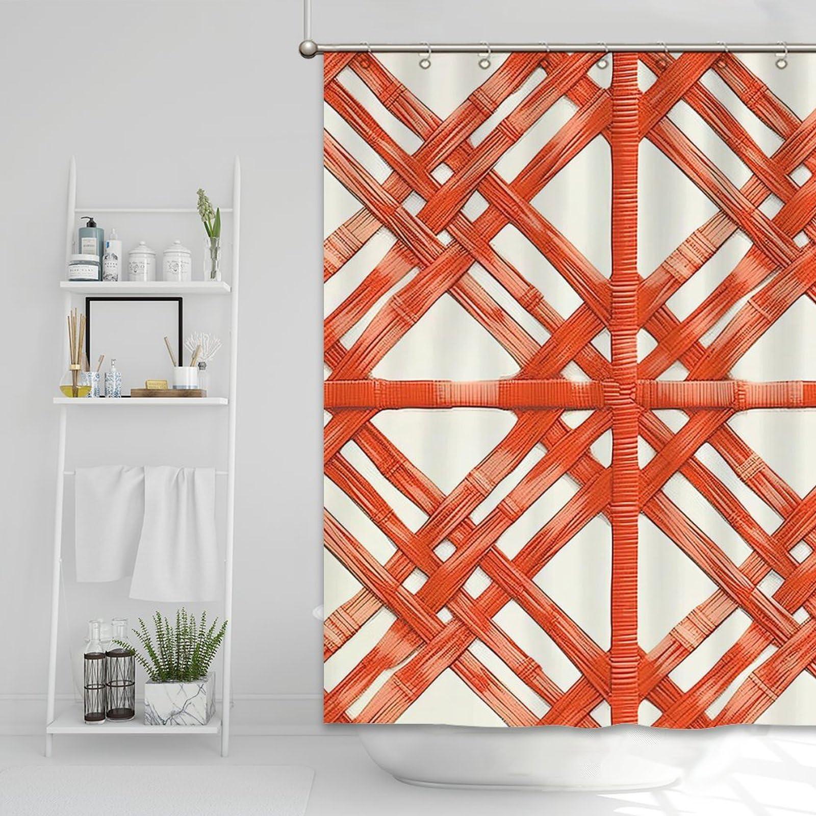 Yinrune Yinrune Orange Shower Curtains for Bathroom Coral Geometric Lattice Shower Curtains Boho Shower Curtain 60x72in Stall Shower Curtain Polyester Fabric Shower Curtain Set with Hooks