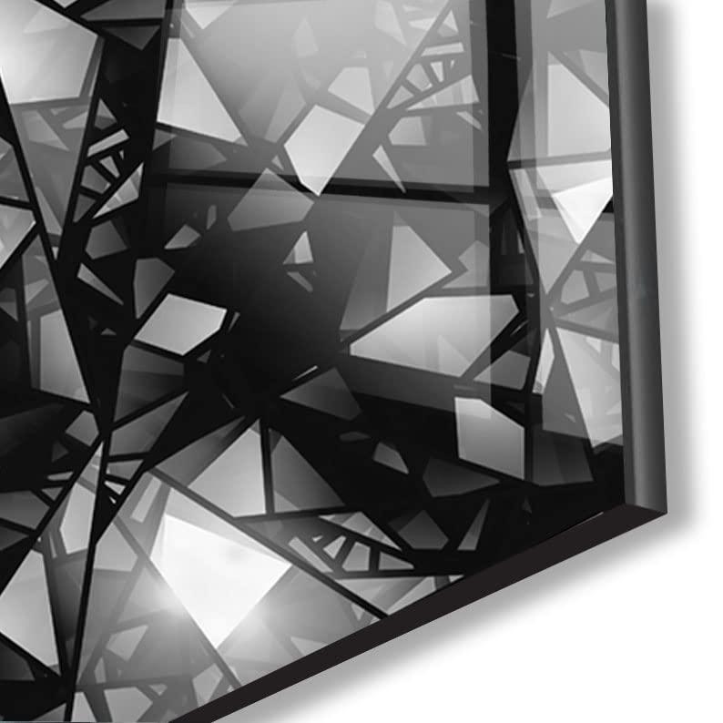 My Photostation.com Myphotostation Black and White Abstract Tempered Glass Wall Art 43Wx27H\'\' Abstract Wall Art Geometric Art Decor Glass Printing Large Wall Art for Living Room Tempered Glass Panel Stained Wall Decor