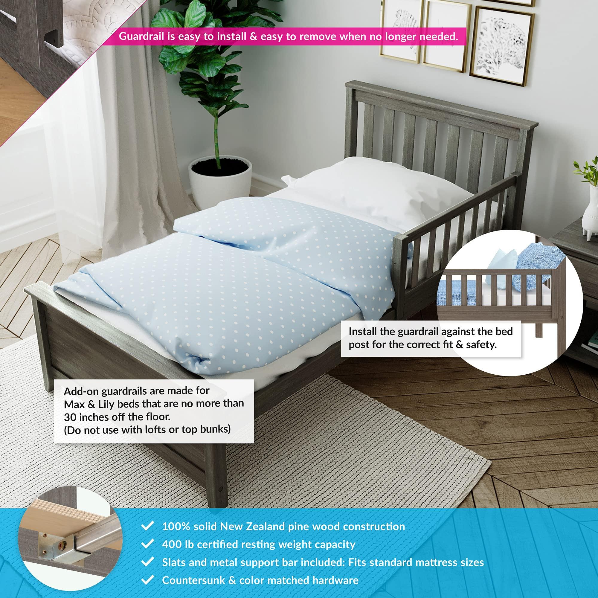 Max & Lily Max & Lily Twin Bed, Bed Frame with Headboard For Kids with 1 Guard Rail, Slatted, Clay
