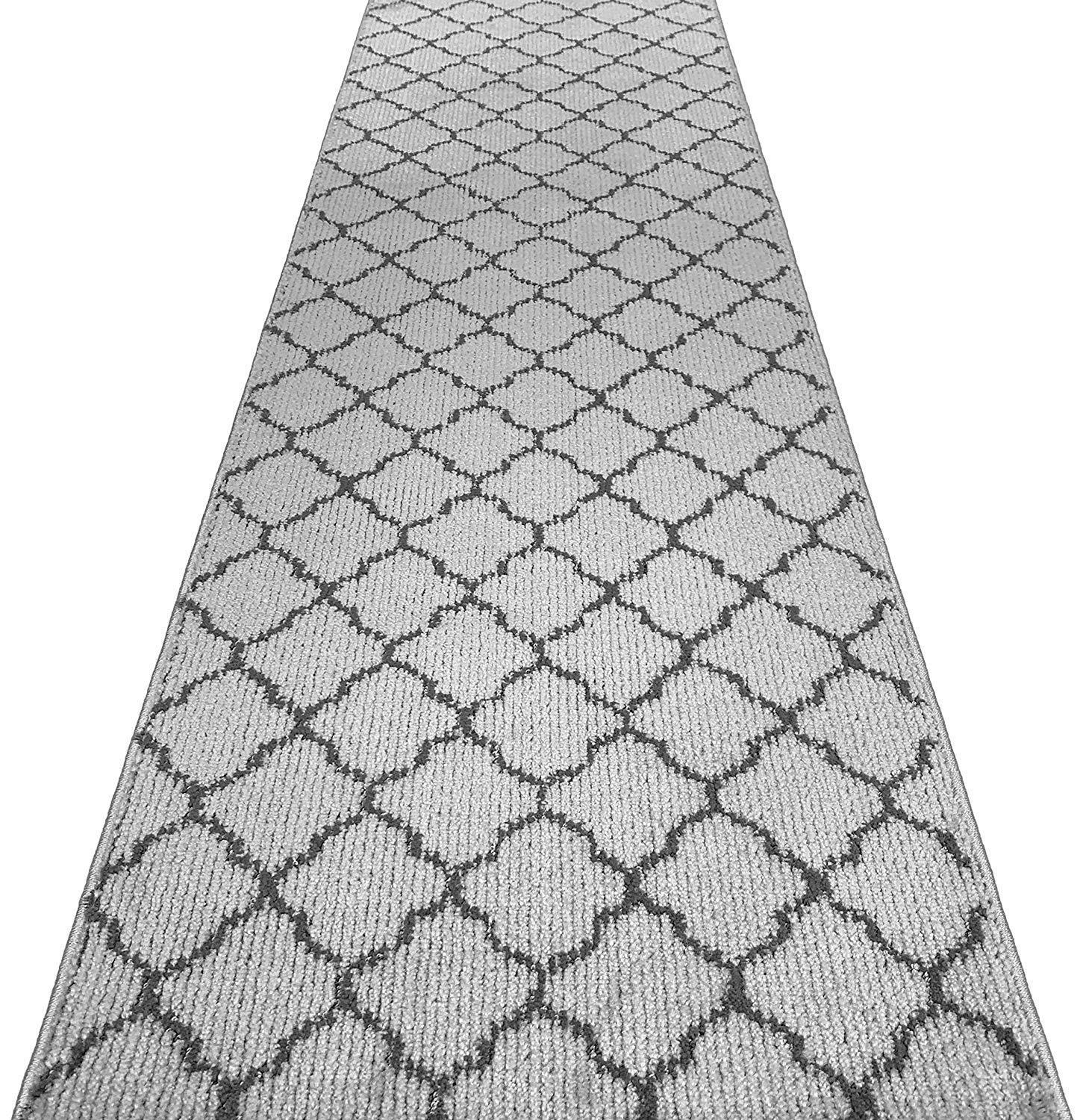 REMNAZ HOME DECOR Custom Size Modern Runner Rug Carpet for Hallway Entryway Foyer Kitchen, Slip Resistant Latex Rubber Backed 31 inch Wide X Customized Length, Trellis Grey, 31 inch X 14 feet